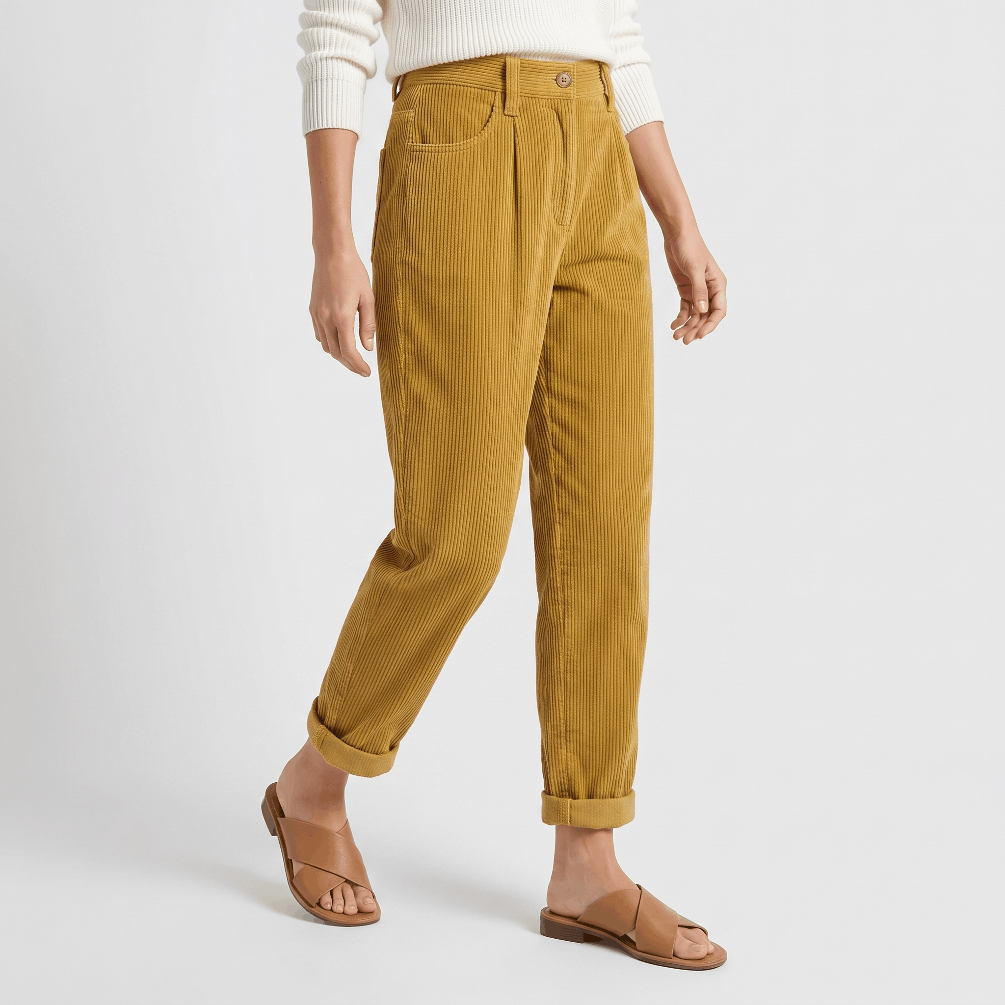 Trixy High Waist Corduroy Pants – Pleated Tapered Trousers