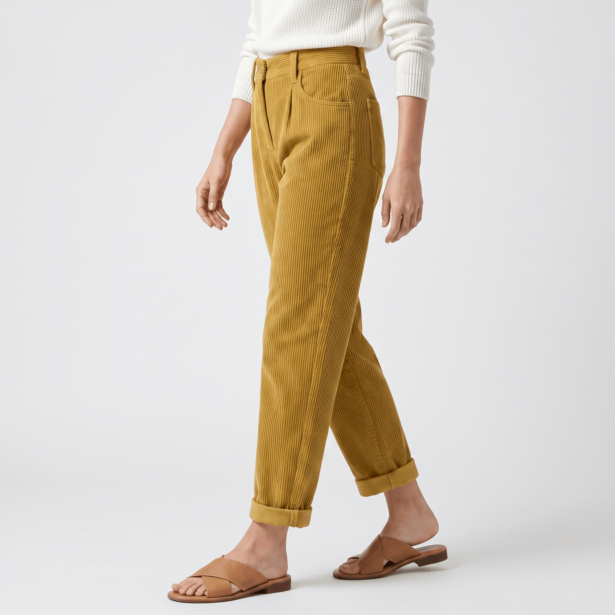 Trixy High Waist Corduroy Pants – Pleated Tapered Trousers