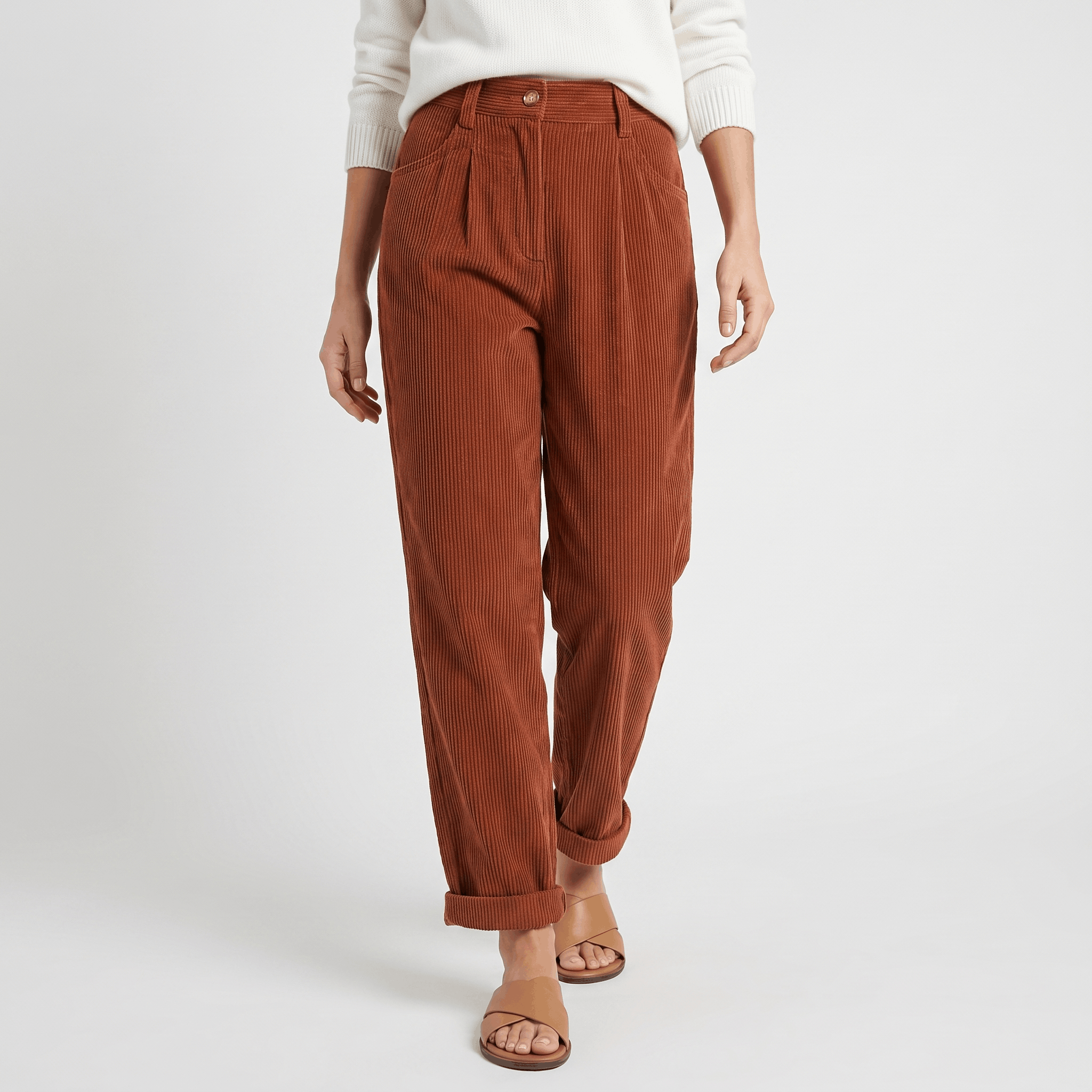 Trixy High Waist Corduroy Pants – Pleated Tapered Trousers