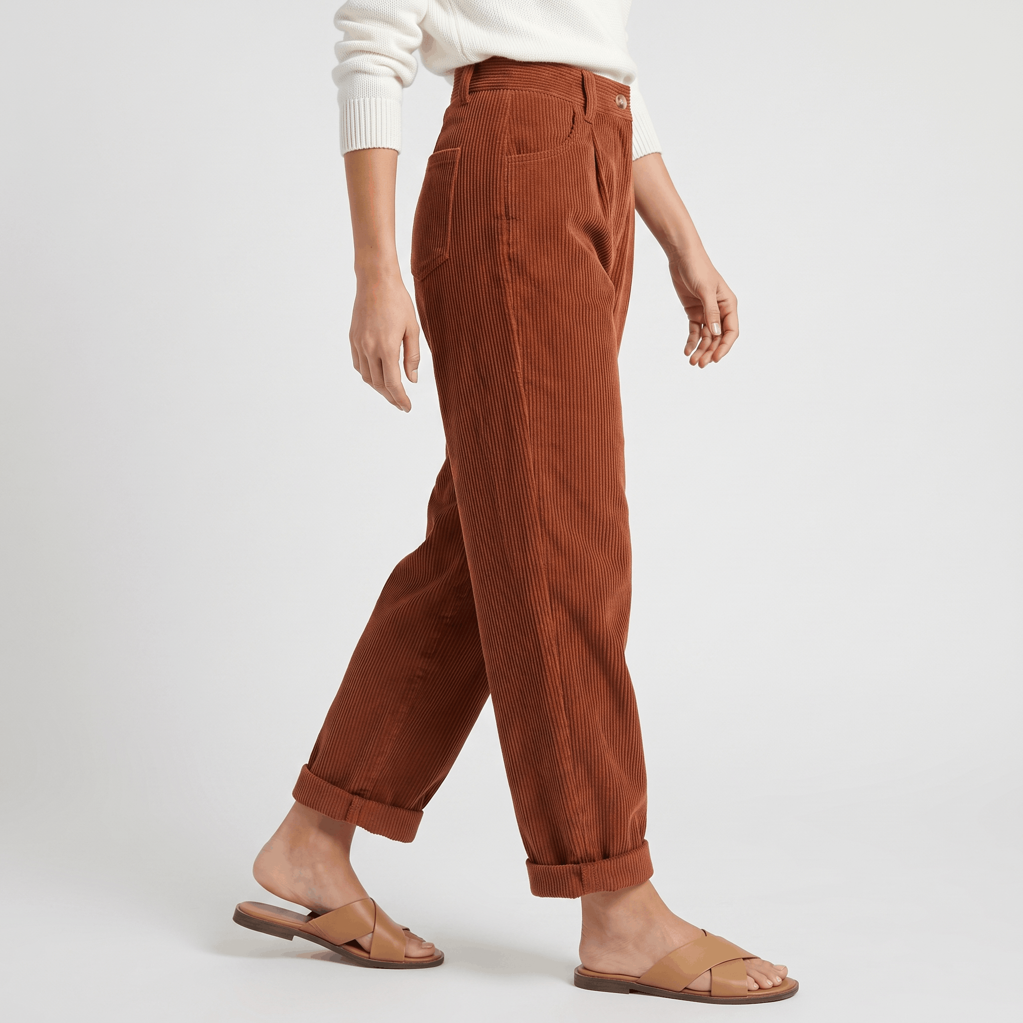 Trixy High Waist Corduroy Pants – Pleated Tapered Trousers