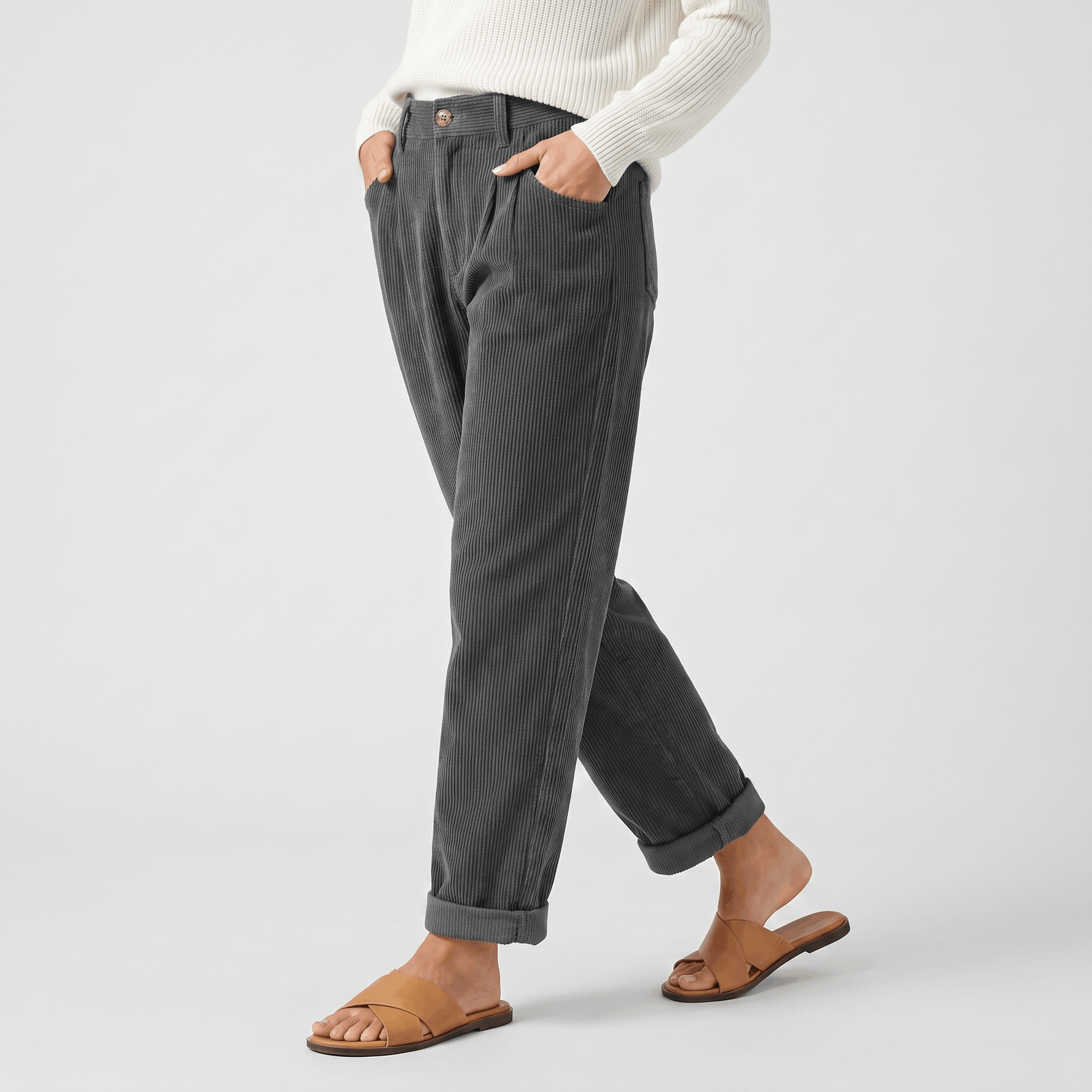 Trixy High Waist Corduroy Pants – Pleated Tapered Trousers