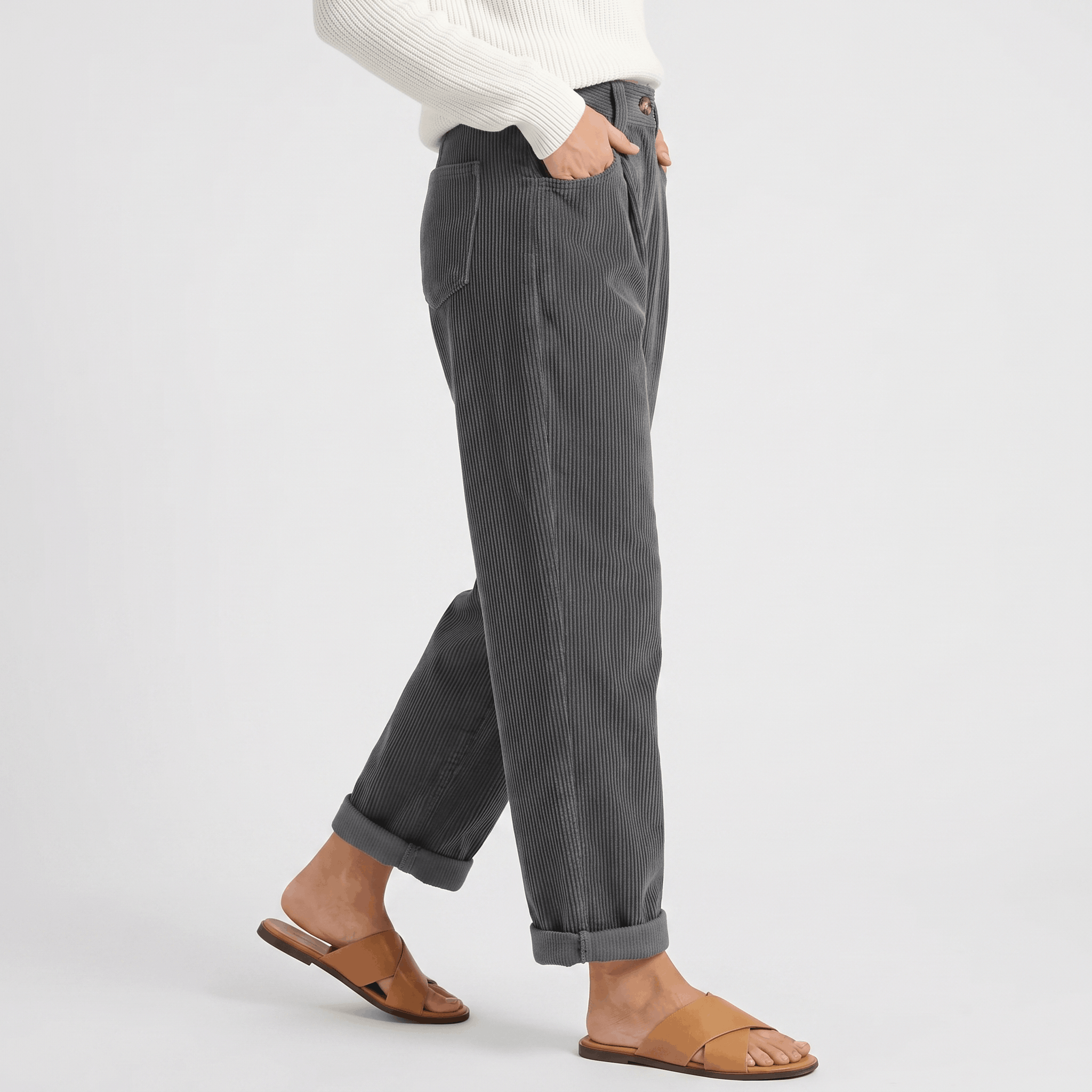 Trixy High Waist Corduroy Pants – Pleated Tapered Trousers
