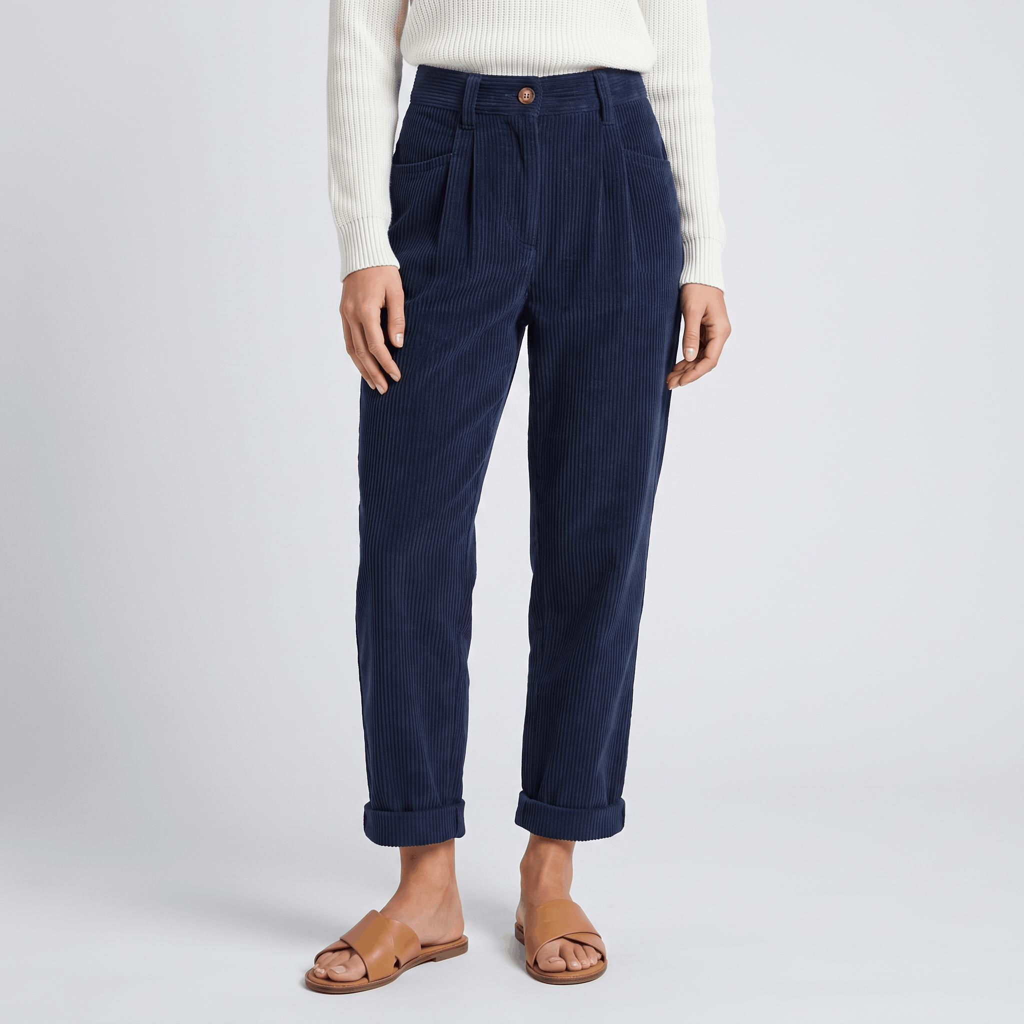 Trixy High Waist Corduroy Pants – Pleated Tapered Trousers