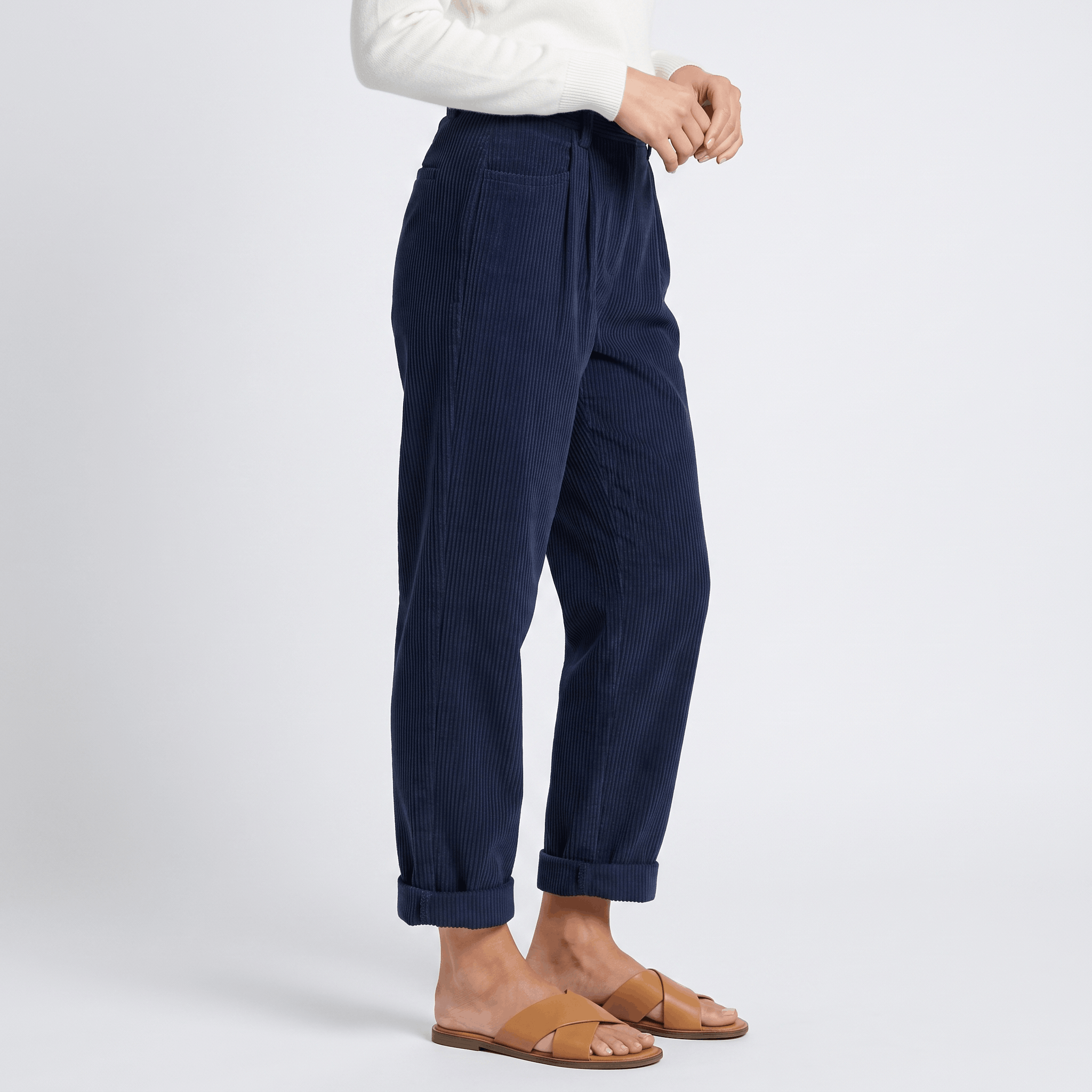 Trixy High Waist Corduroy Pants – Pleated Tapered Trousers