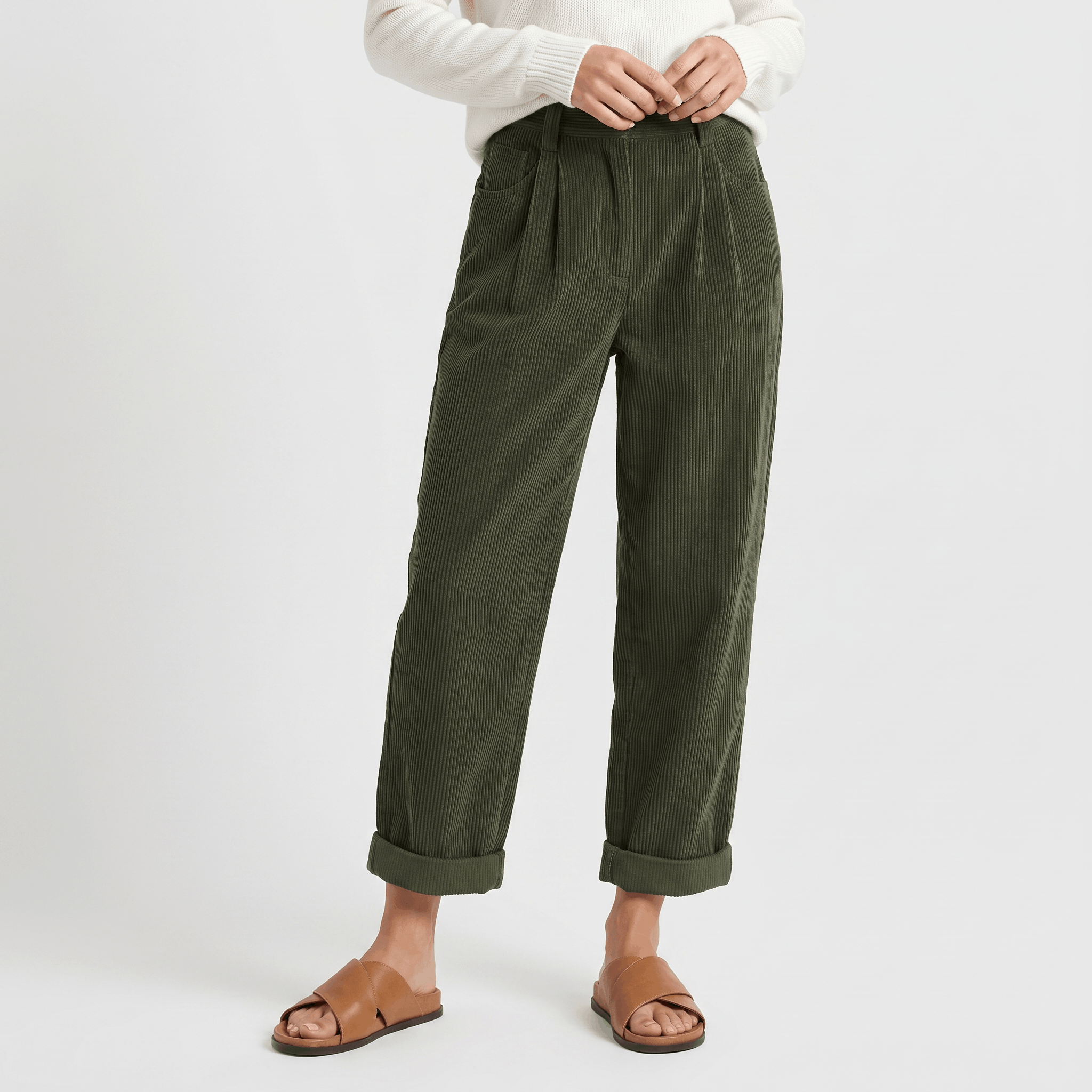 Trixy High Waist Corduroy Pants – Pleated Tapered Trousers
