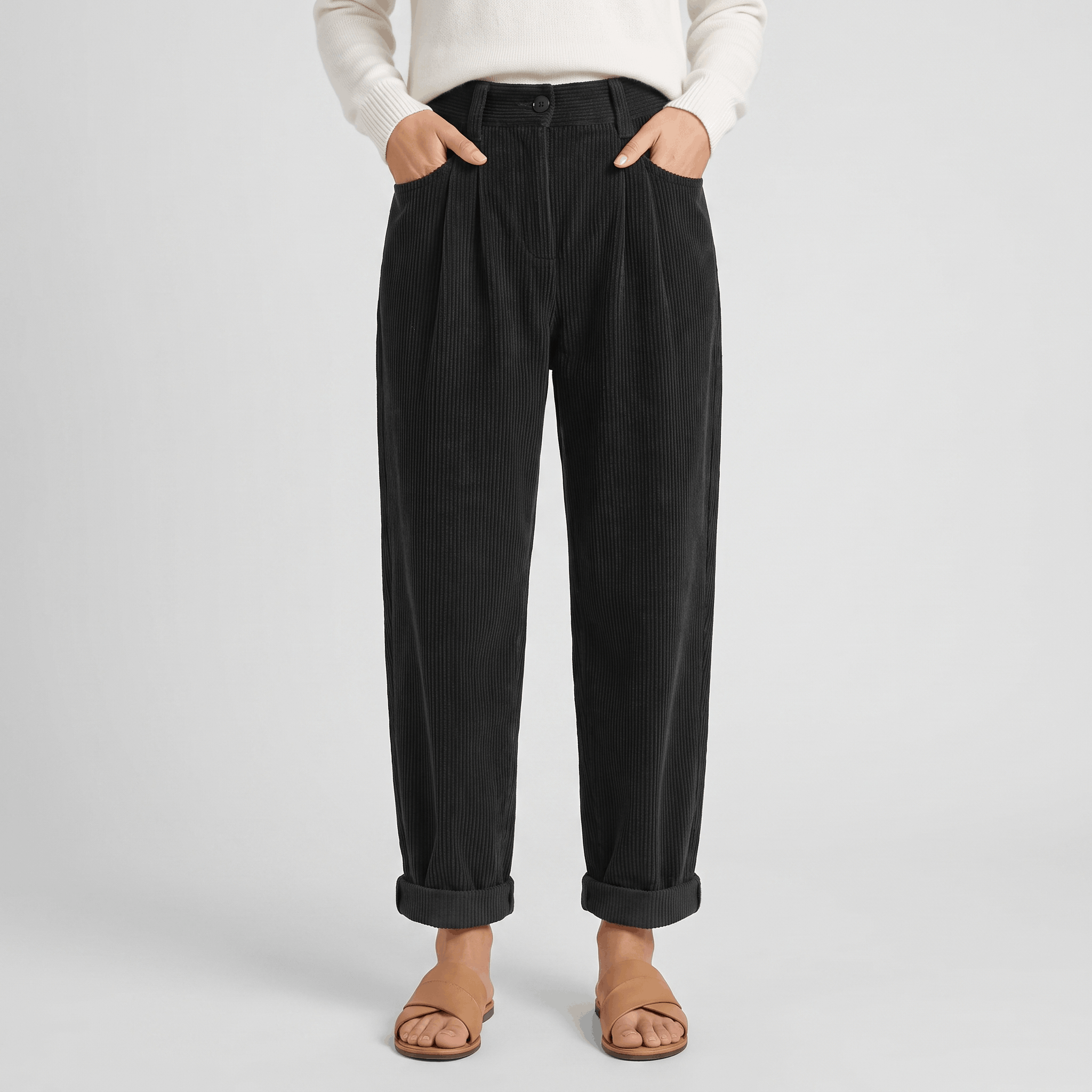 Trixy High Waist Corduroy Pants – Pleated Tapered Trousers