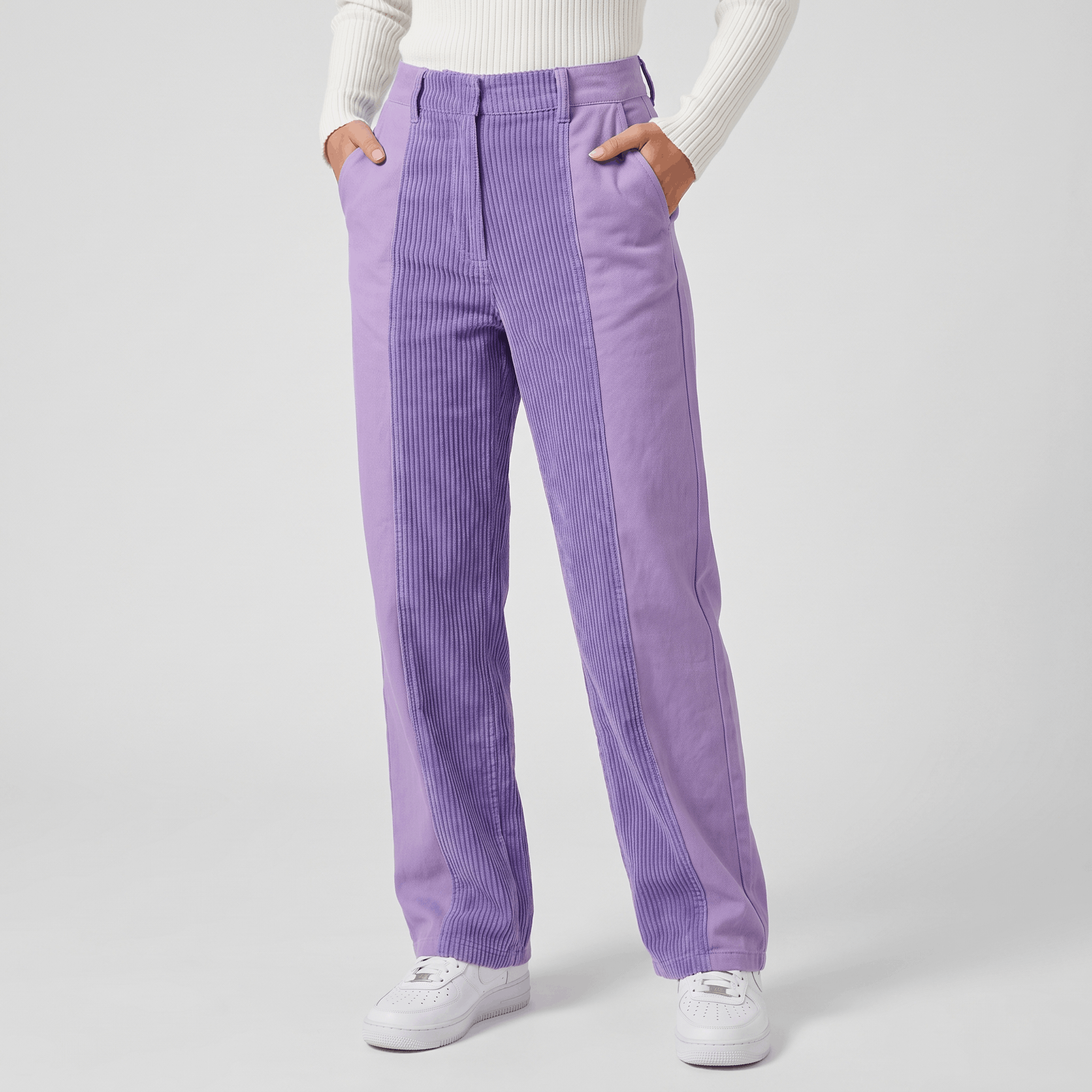 Elise Two-Tone Corduroy Pants – Straight Leg Casual Trousers