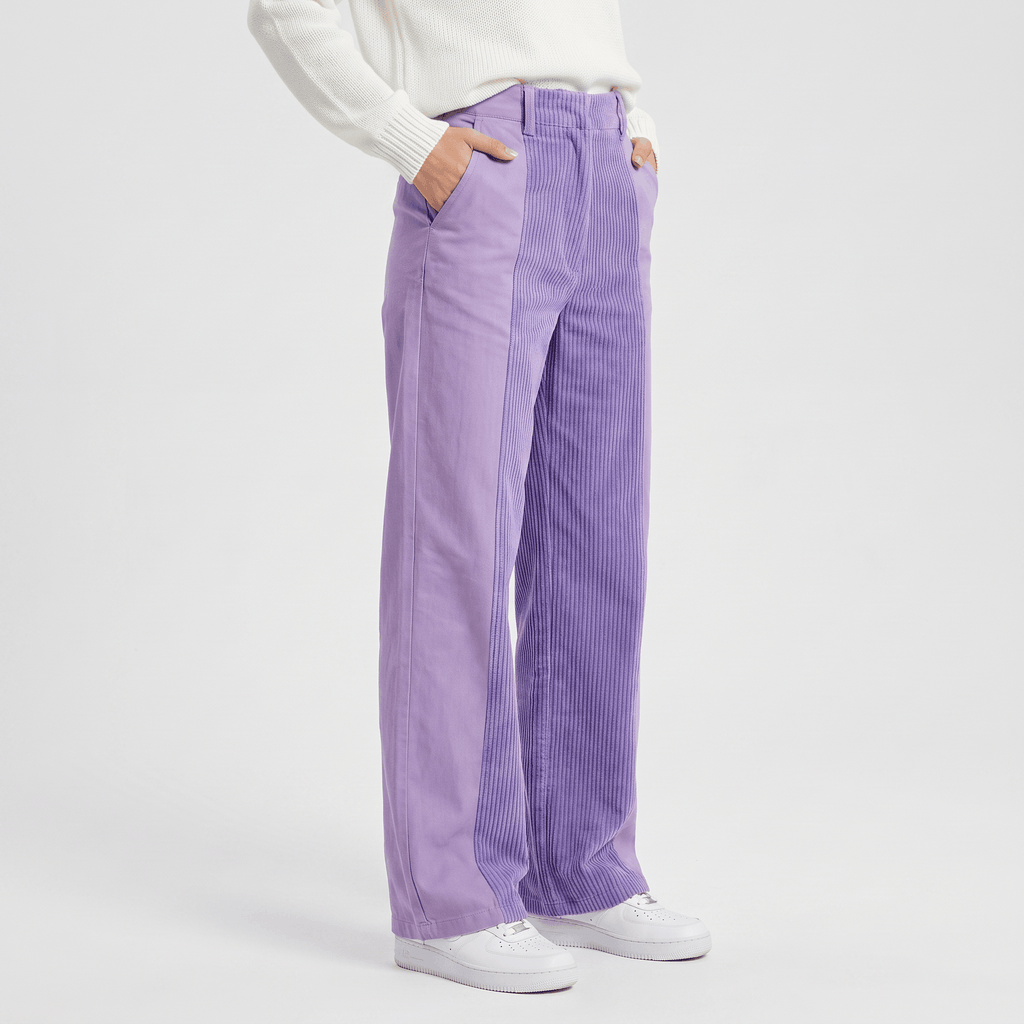 Elise Two-Tone Corduroy Pants – Straight Leg Casual Trousers