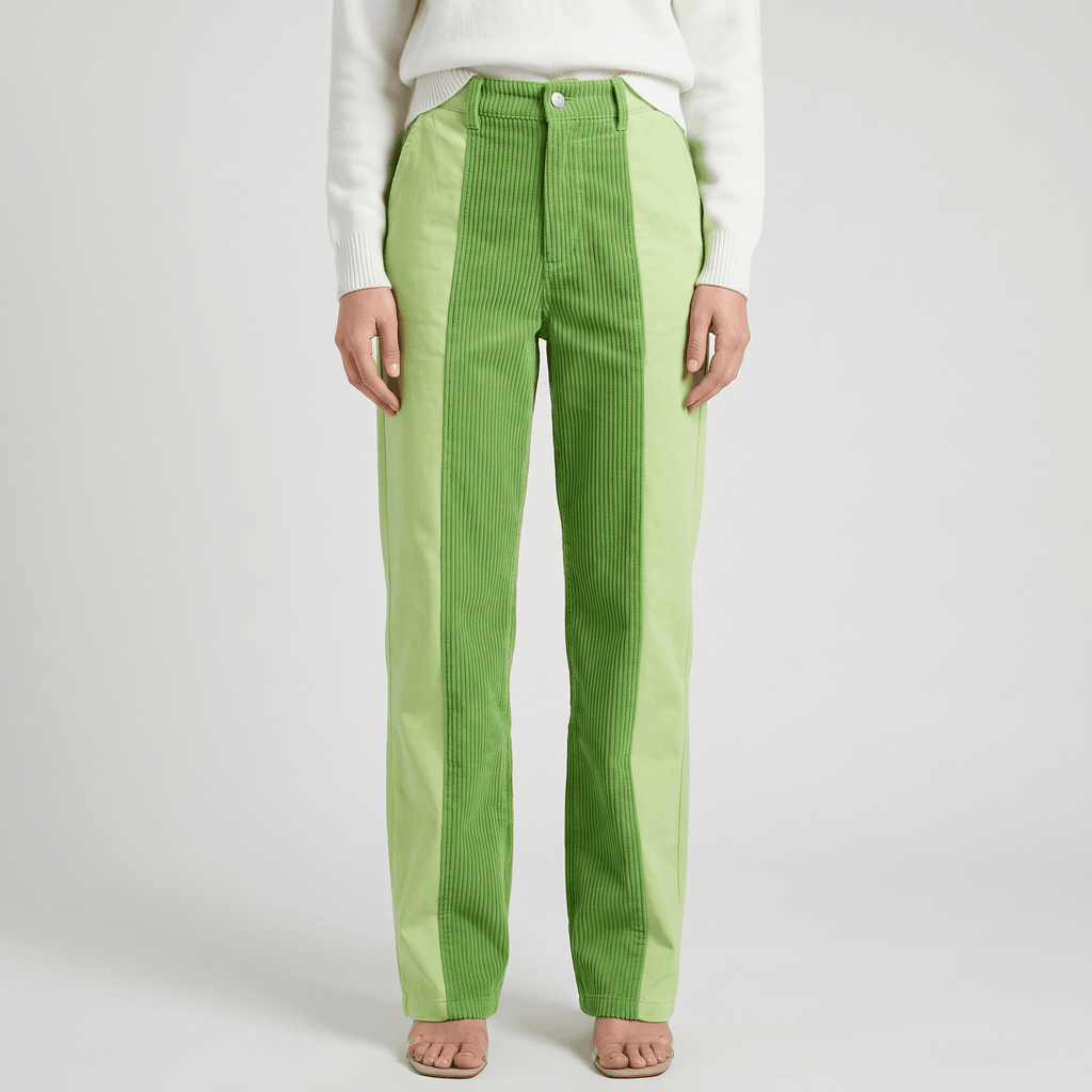 Elise Two-Tone Corduroy Pants – Straight Leg Casual Trousers