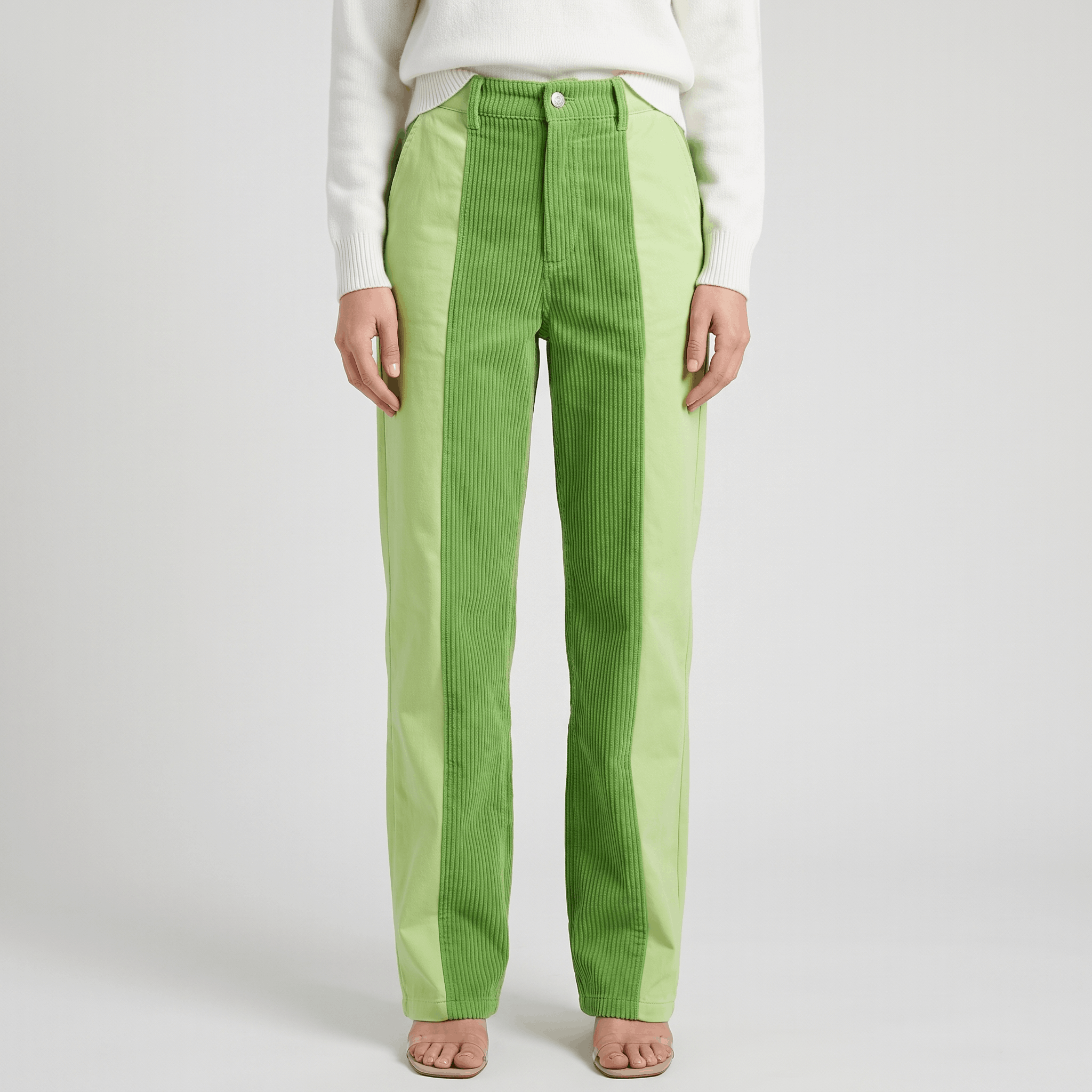 Elise Two-Tone Corduroy Pants – Straight Leg Casual Trousers