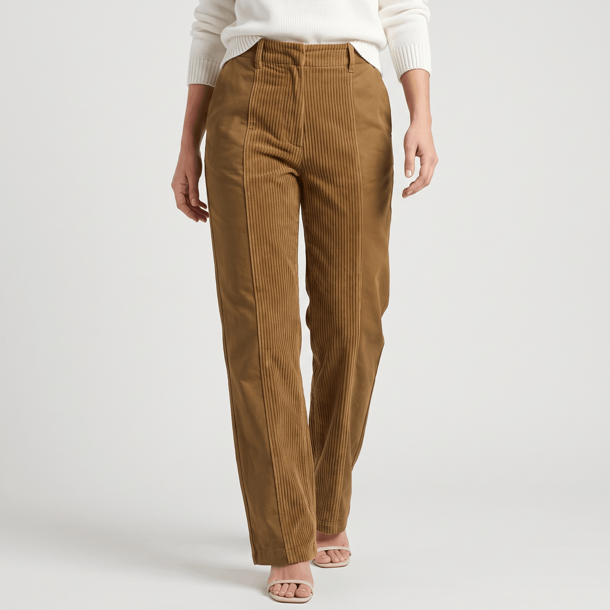 Elise Two-Tone Corduroy Pants – Straight Leg Casual Trousers
