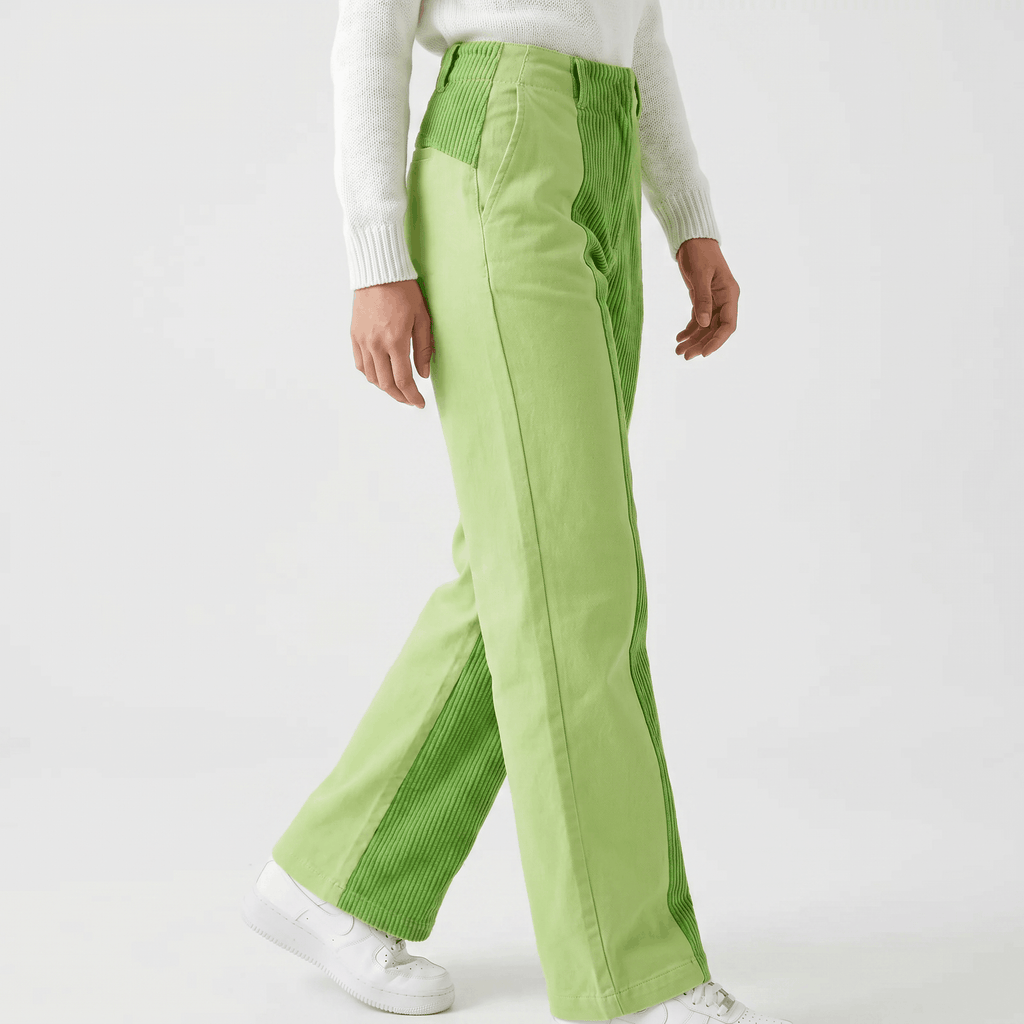 Elise Two-Tone Corduroy Pants – Straight Leg Casual Trousers