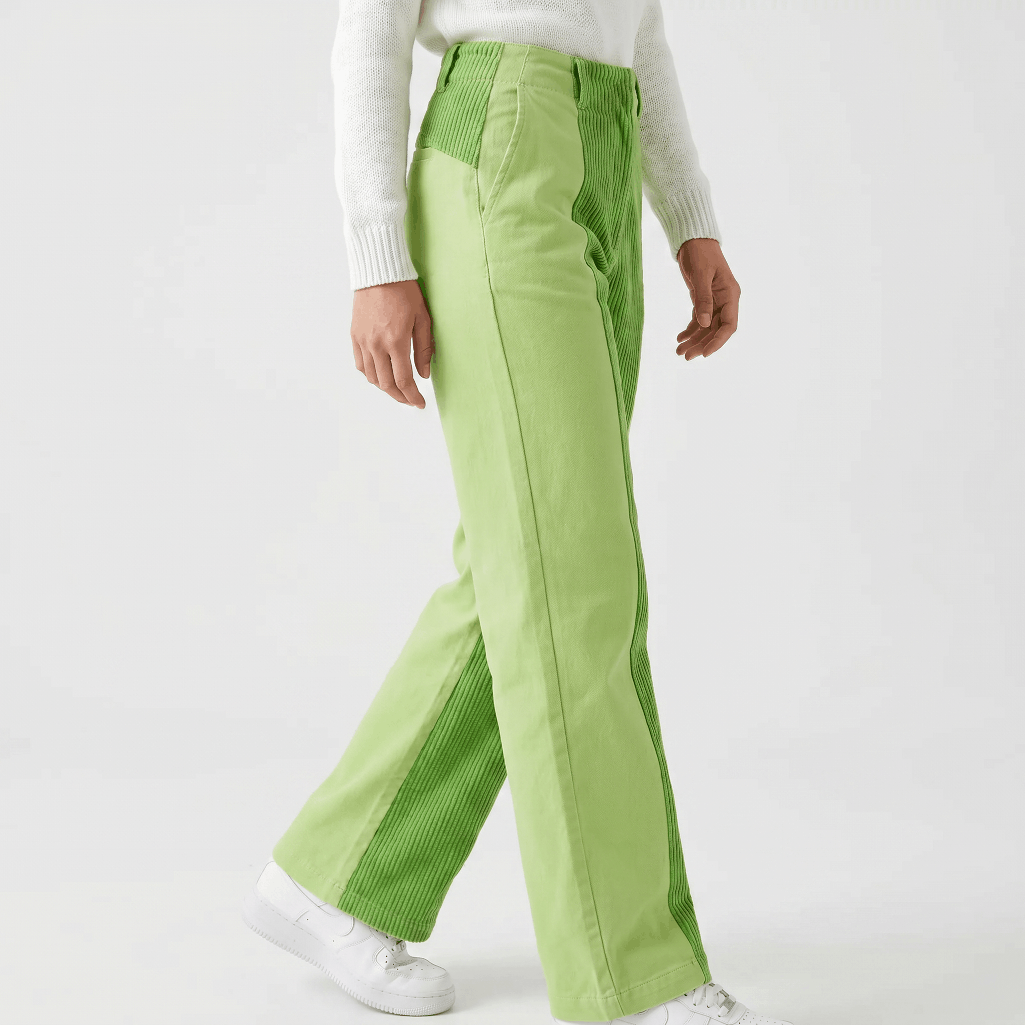 Elise Two-Tone Corduroy Pants – Straight Leg Casual Trousers