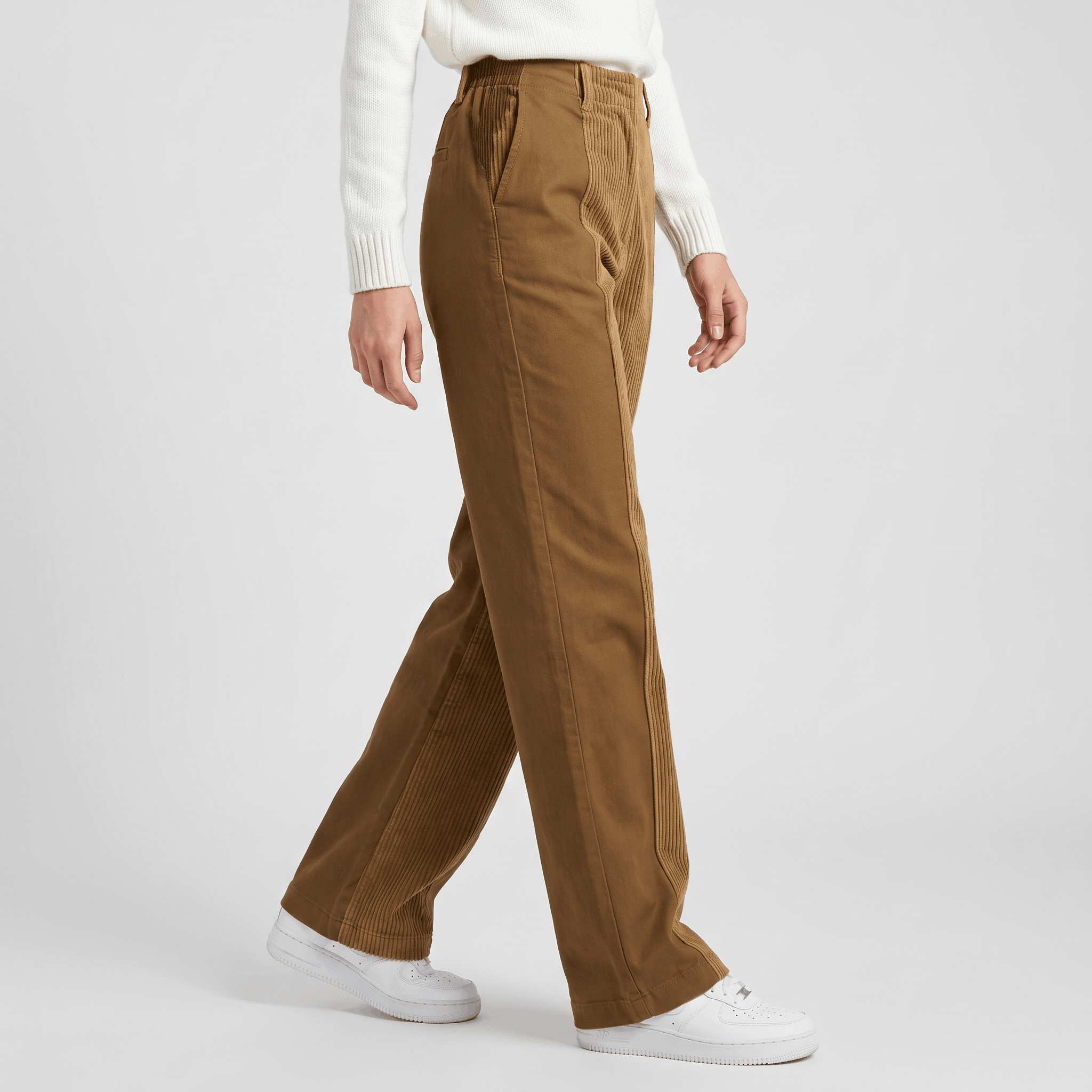 Elise Two-Tone Corduroy Pants – Straight Leg Casual Trousers
