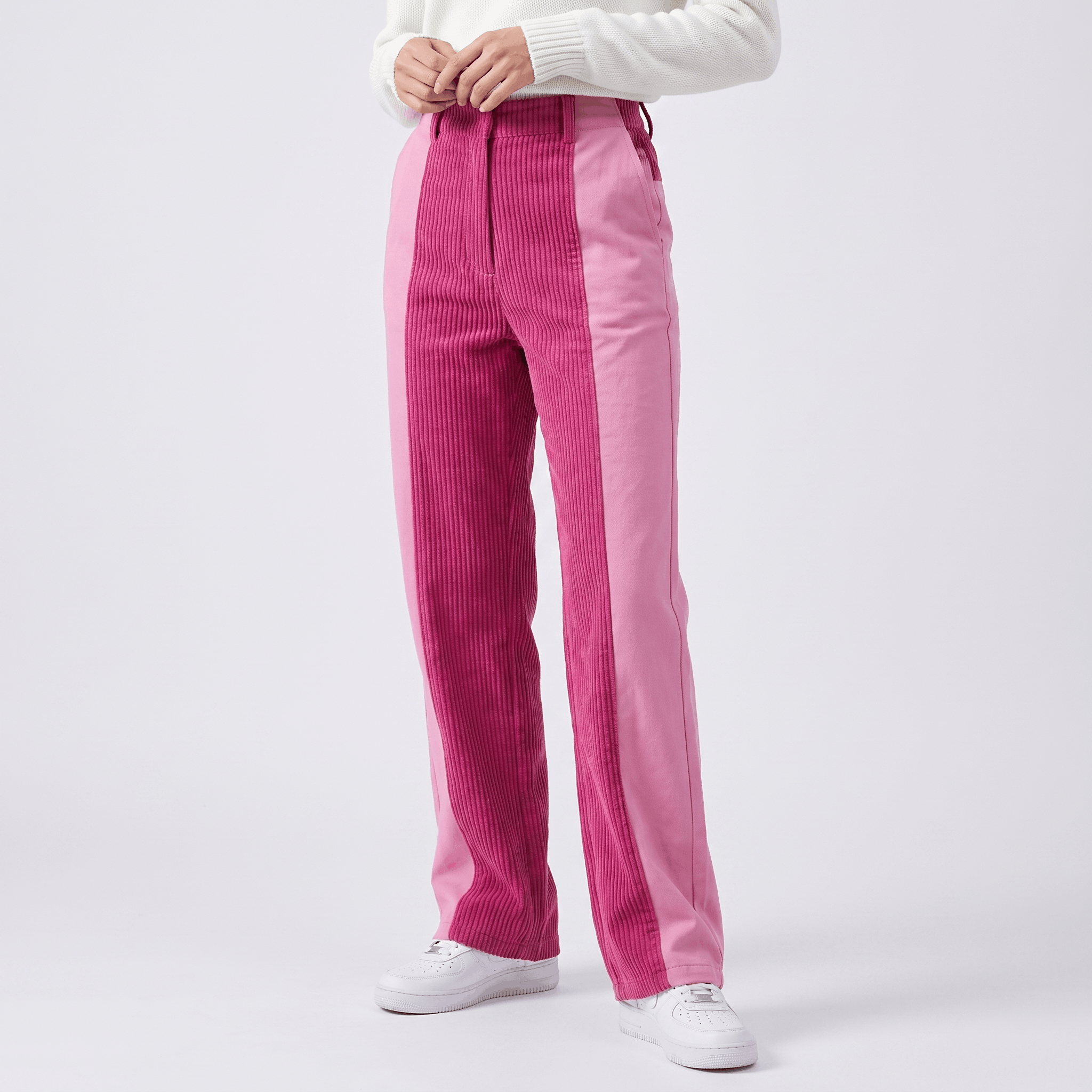 Elise Two-Tone Corduroy Pants – Straight Leg Casual Trousers