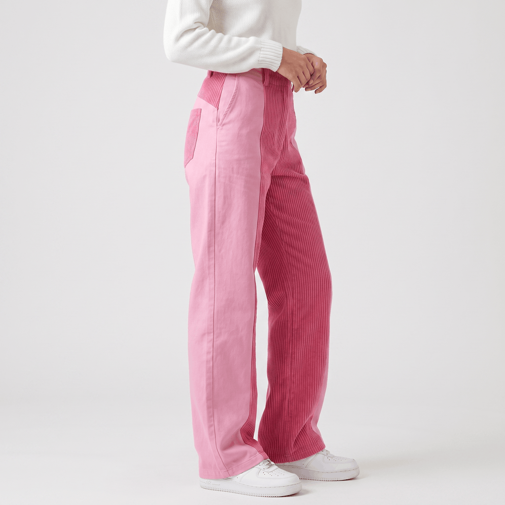 Elise Two-Tone Corduroy Pants – Straight Leg Casual Trousers