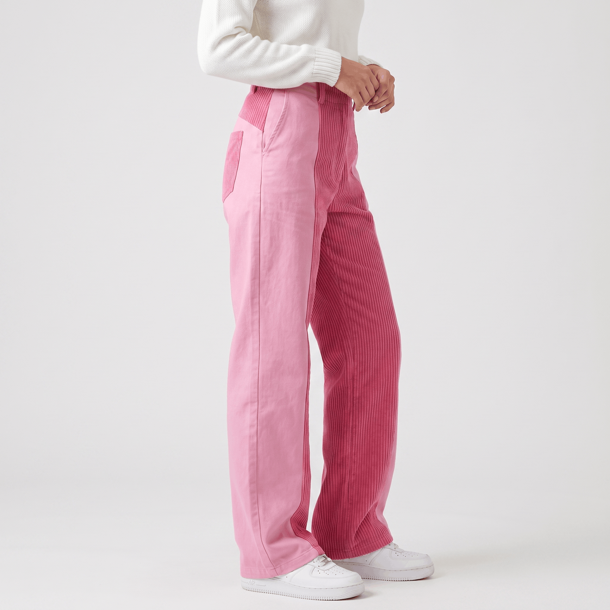 Elise Two-Tone Corduroy Pants – Straight Leg Casual Trousers