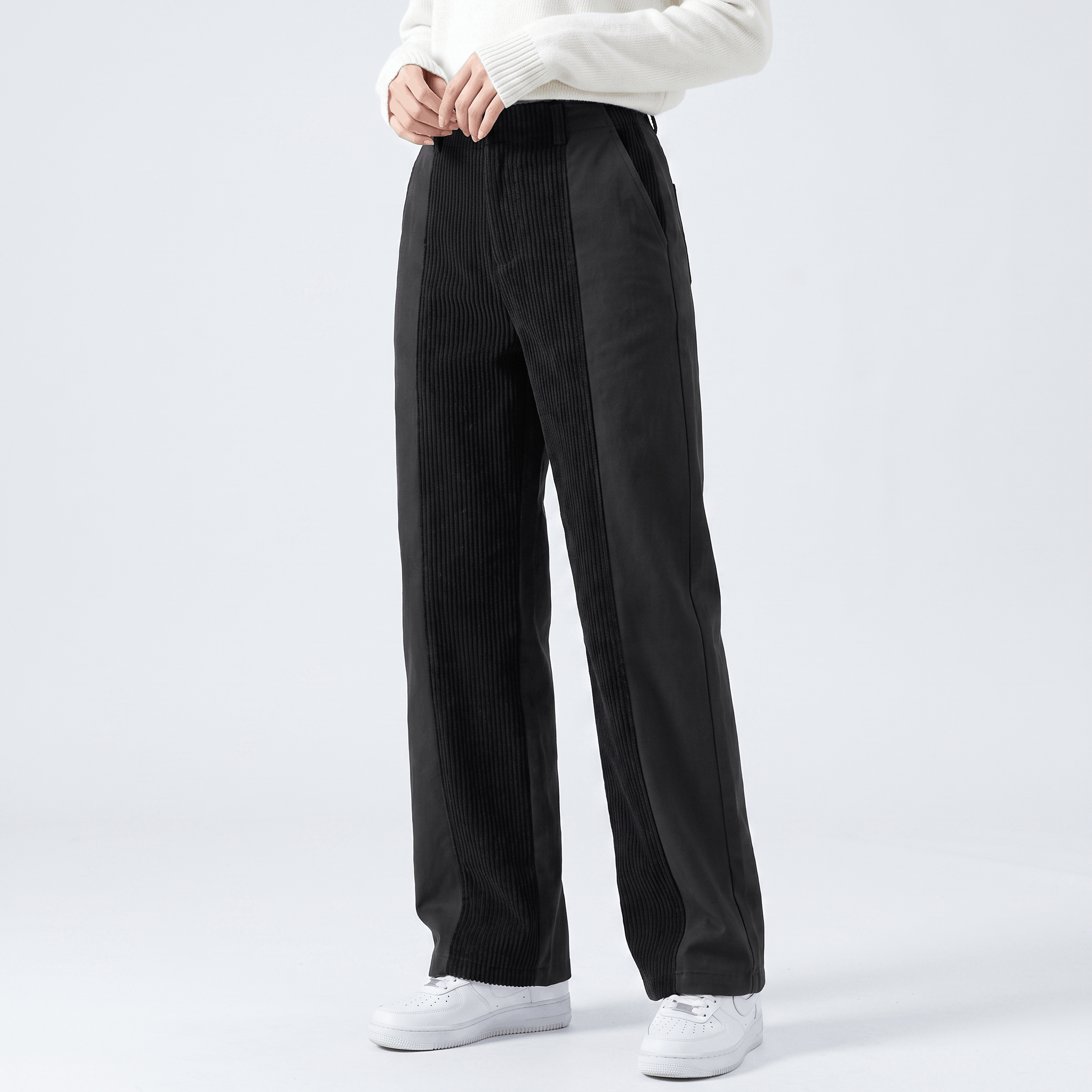 Elise Two-Tone Corduroy Pants – Straight Leg Casual Trousers