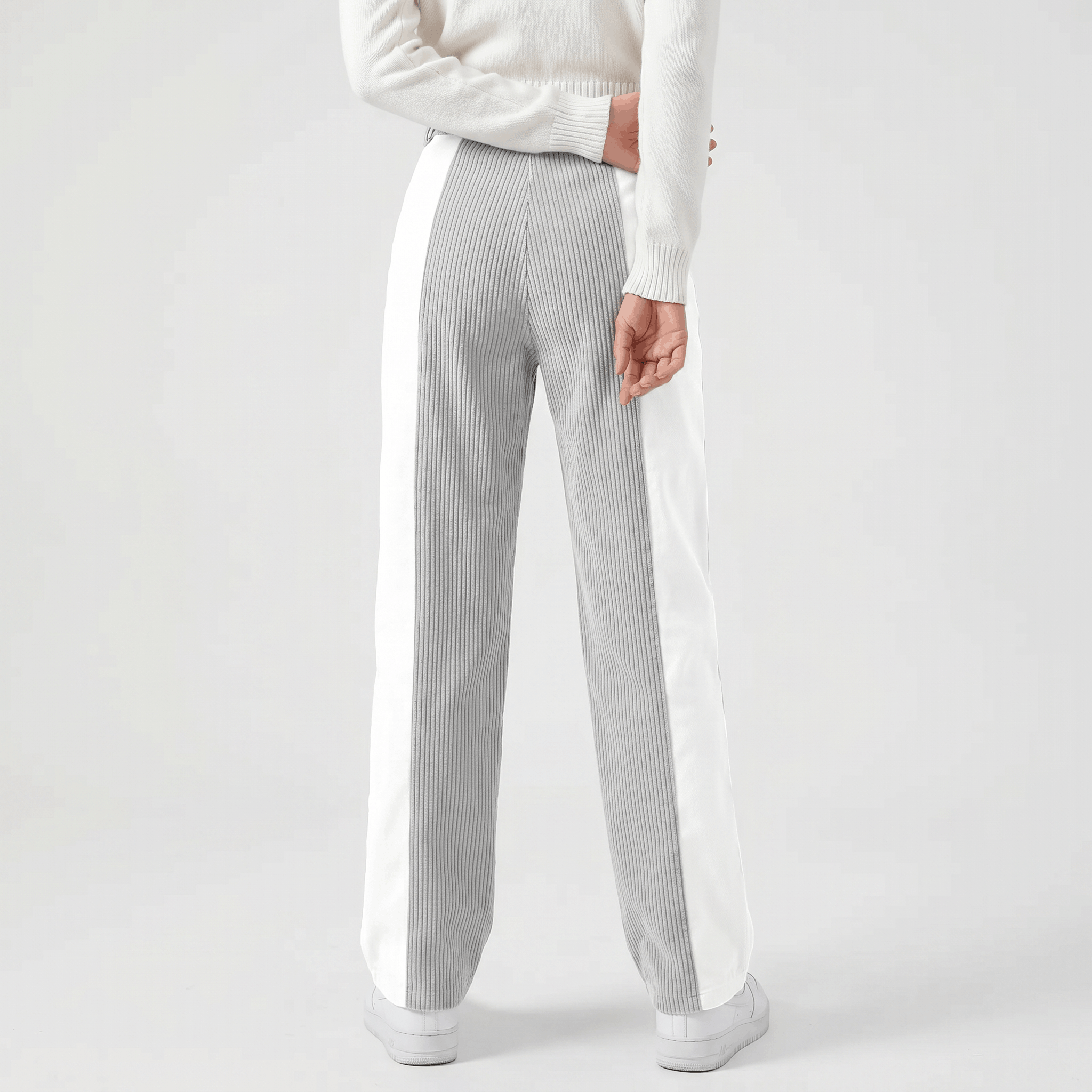 Elise Two-Tone Corduroy Pants – Straight Leg Casual Trousers