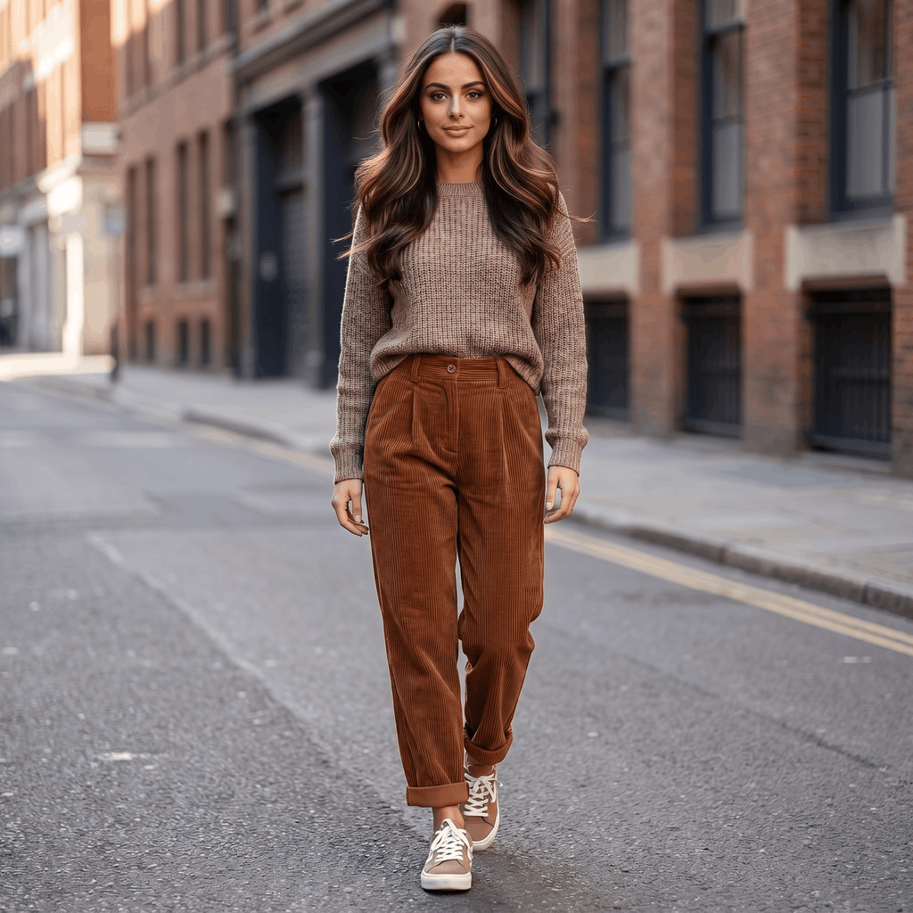 Trixy High Waist Corduroy Pants – Pleated Tapered Trousers