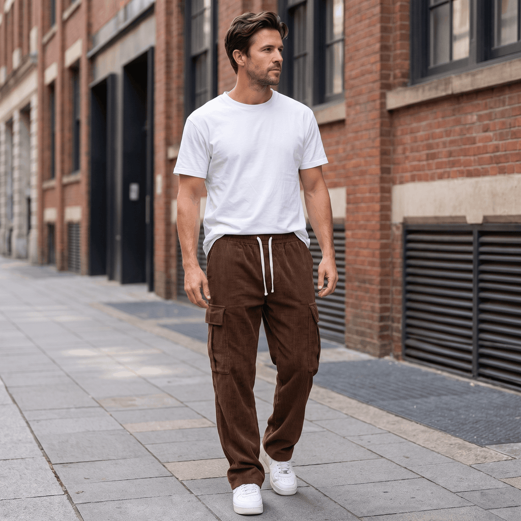 Matteo Corduroy Cargo Pants – Relaxed Wide Leg Trousers
