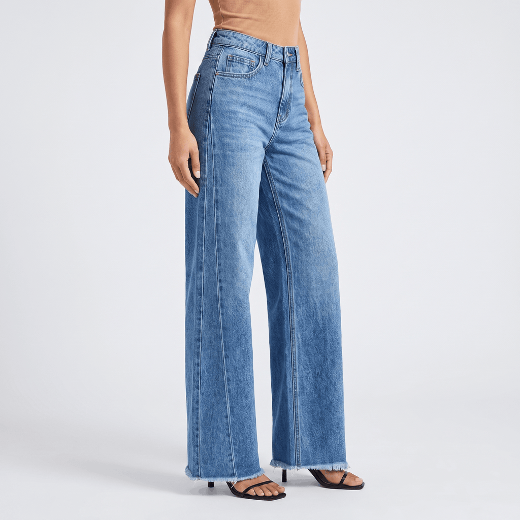 Harper High-Rise Wide-Leg Jeans – Raw Hem Denim Pants