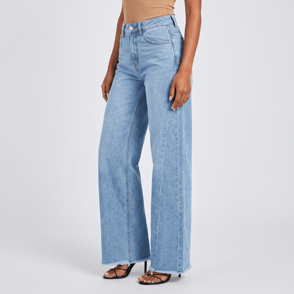 Harper High-Rise Wide-Leg Jeans – Raw Hem Denim Pants