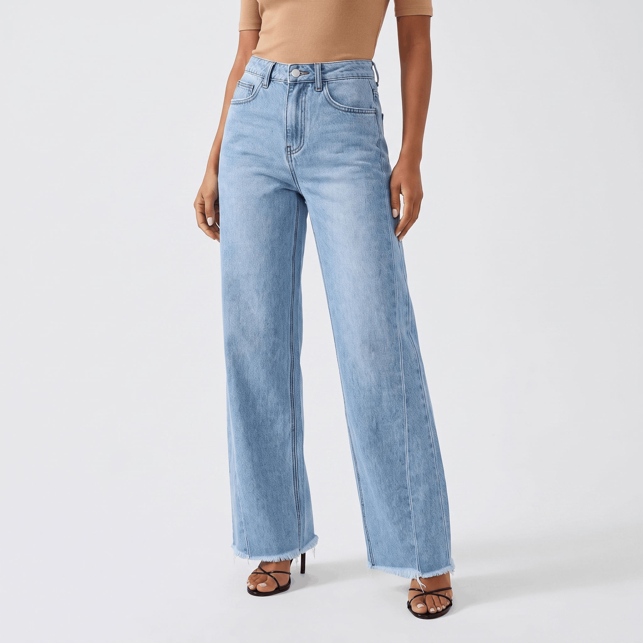 Harper High-Rise Wide-Leg Jeans – Raw Hem Denim Pants
