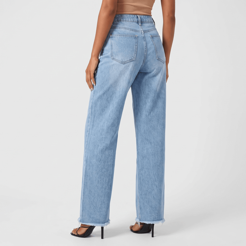 Harper High-Rise Wide-Leg Jeans – Raw Hem Denim Pants