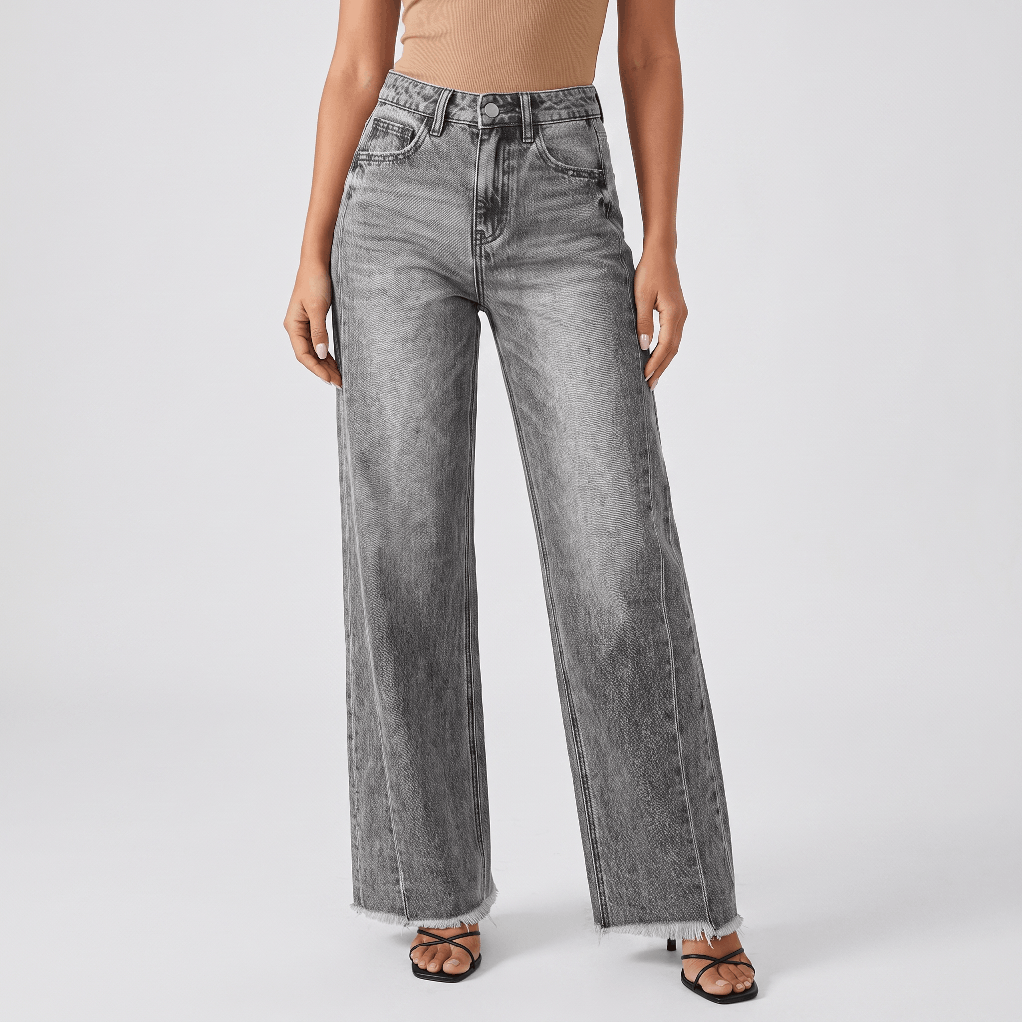 Harper High-Rise Wide-Leg Jeans – Raw Hem Denim Pants