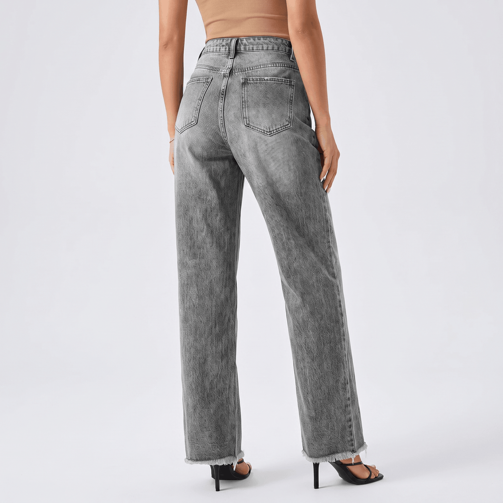 Harper High-Rise Wide-Leg Jeans – Raw Hem Denim Pants