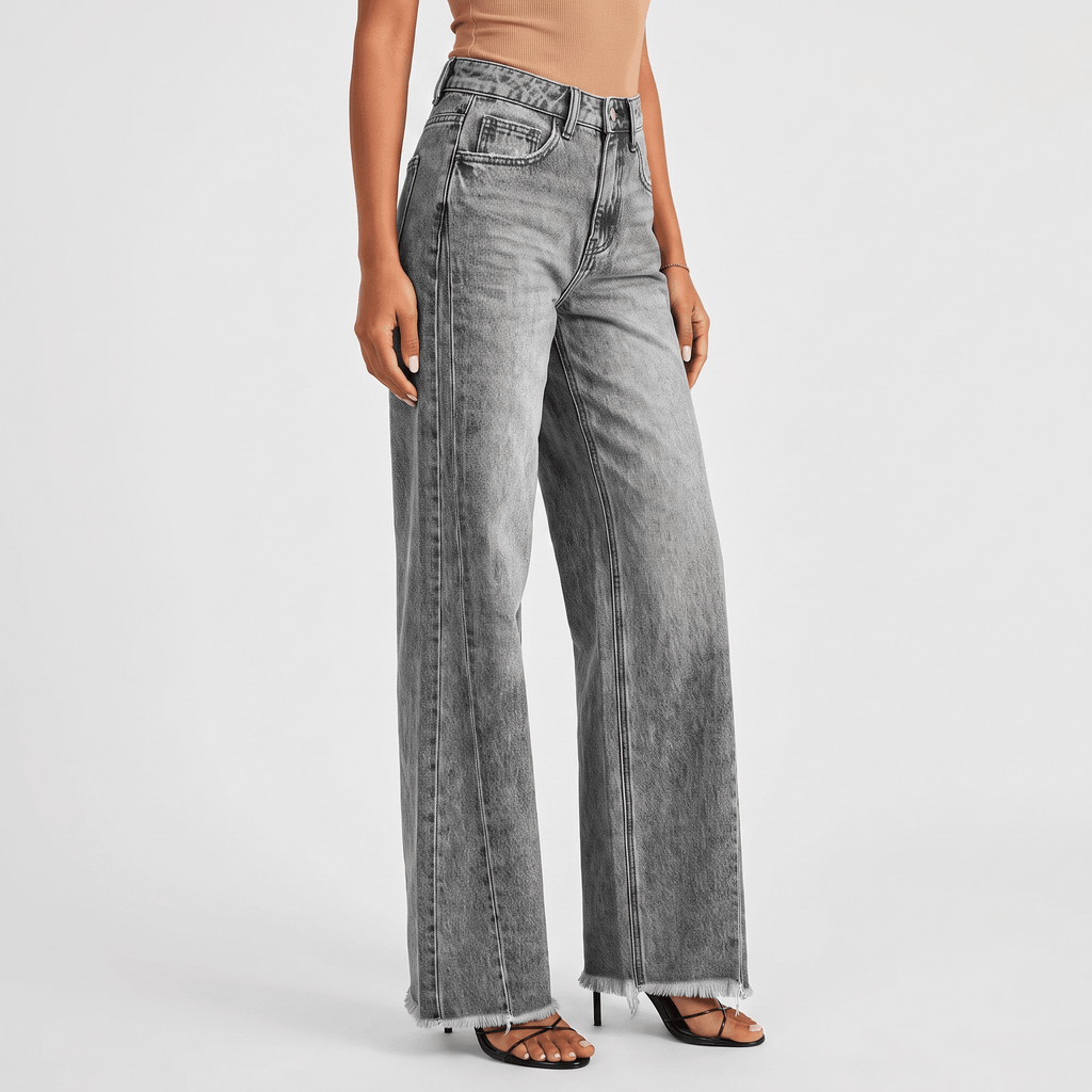 Harper High-Rise Wide-Leg Jeans – Raw Hem Denim Pants