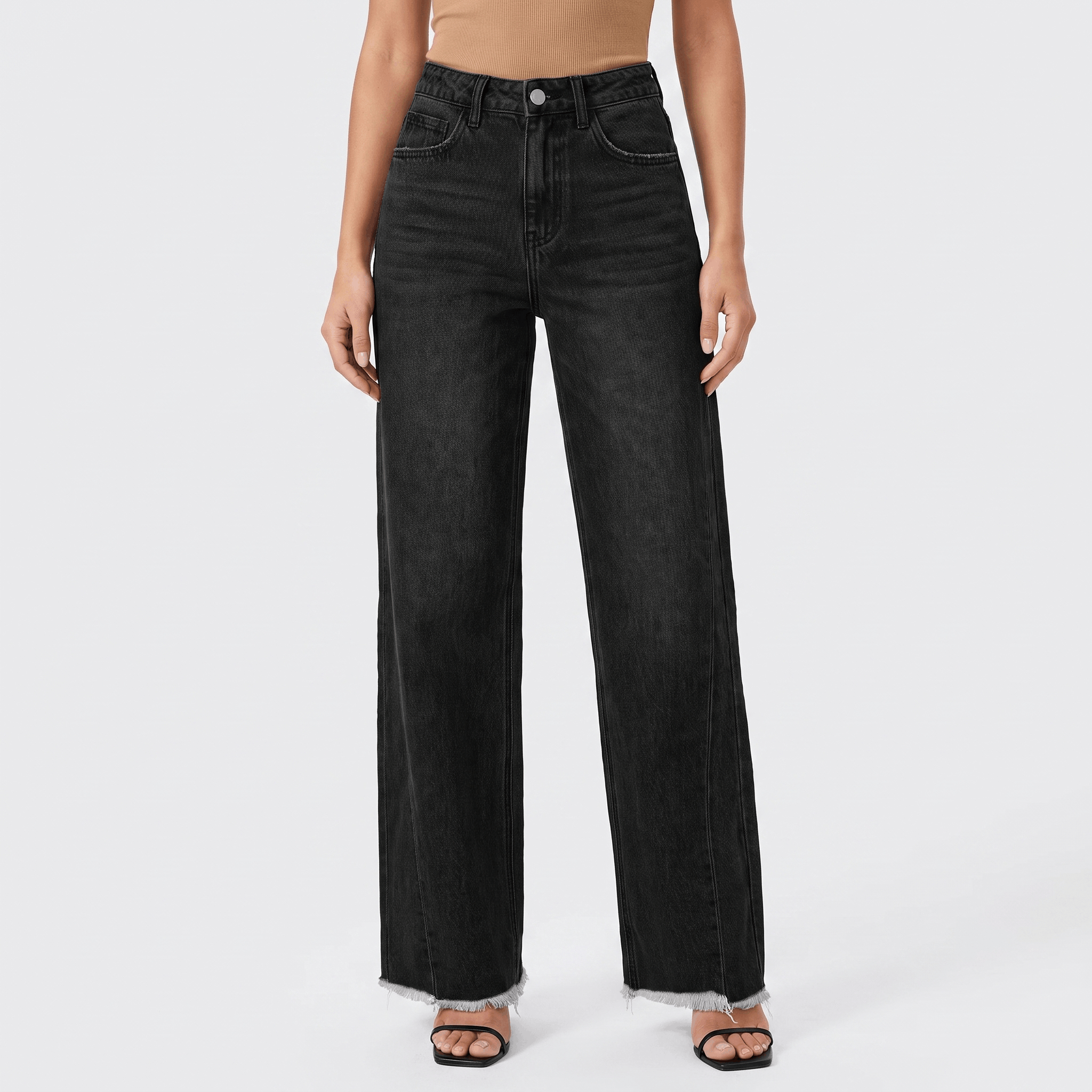 Harper High-Rise Wide-Leg Jeans – Raw Hem Denim Pants