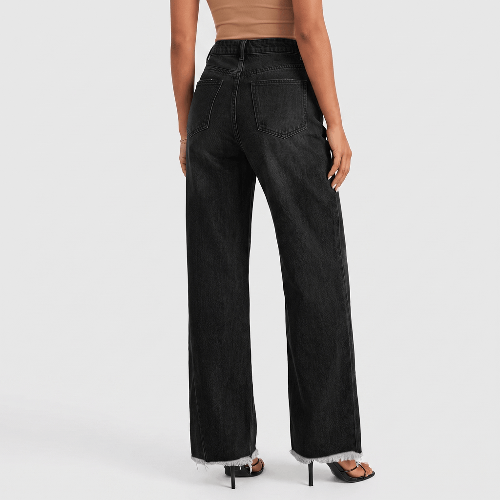Harper High-Rise Wide-Leg Jeans – Raw Hem Denim Pants
