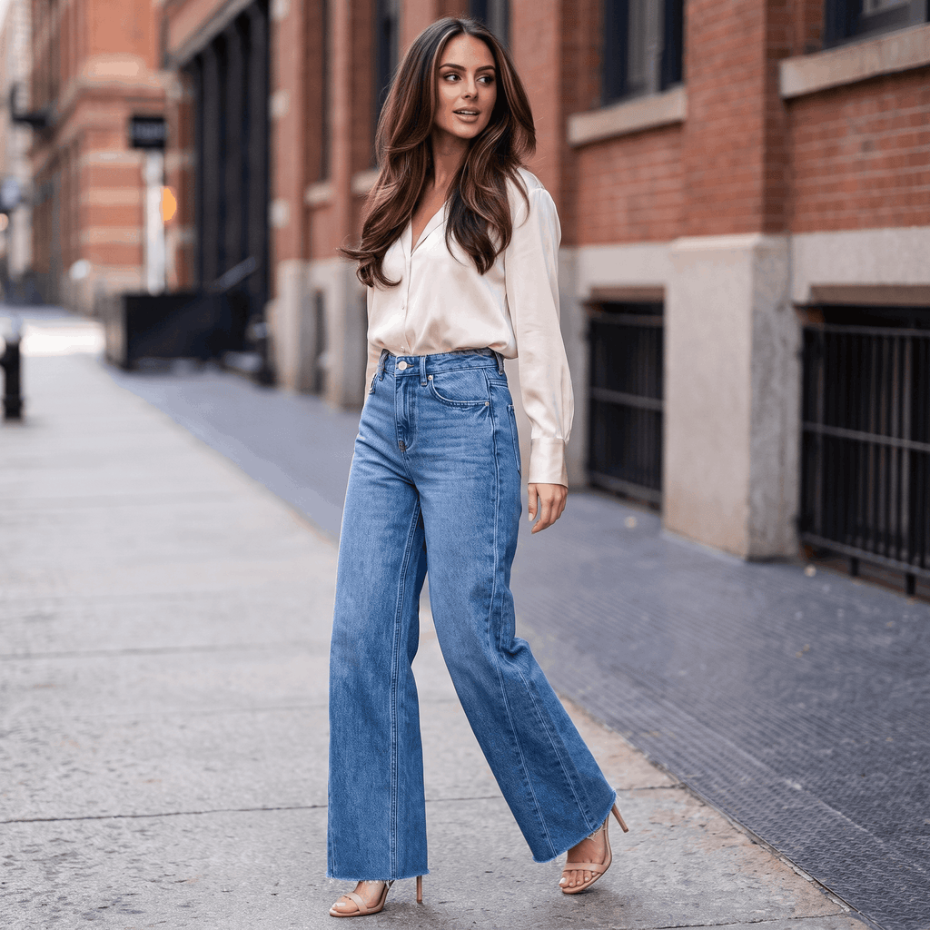 Harper High-Rise Wide-Leg Jeans – Raw Hem Denim Pants