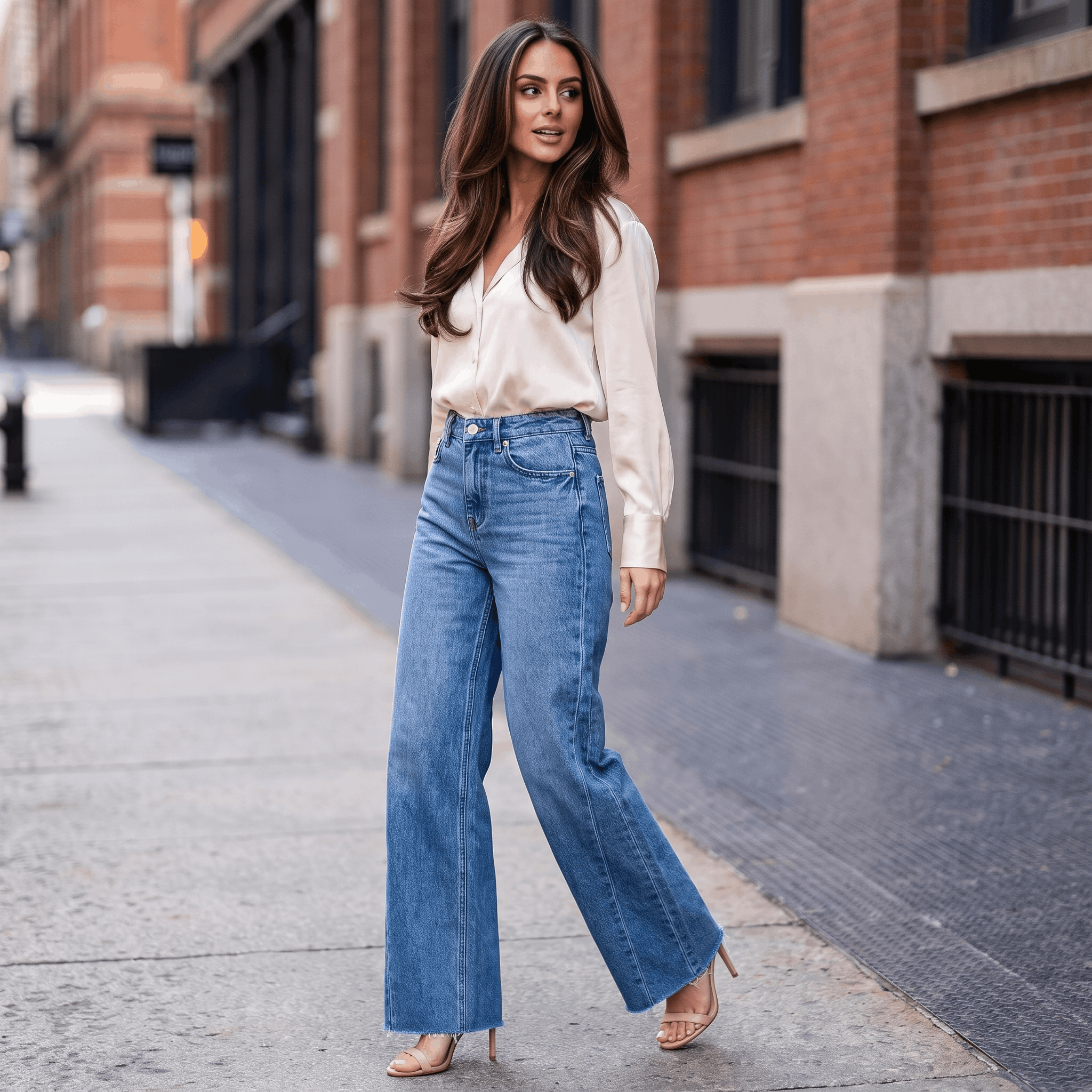 Harper High-Rise Wide-Leg Jeans – Raw Hem Denim Pants