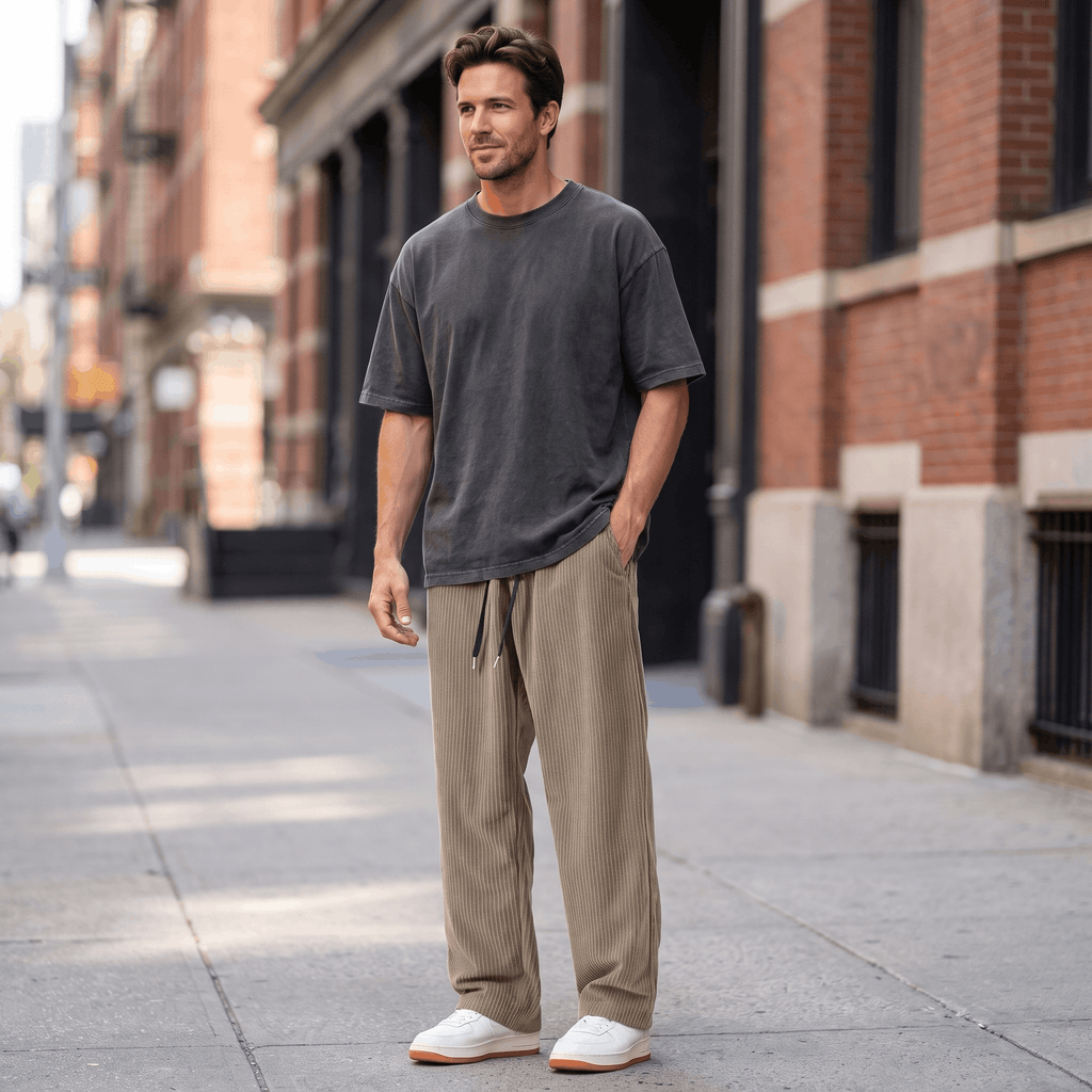 Justin Corduroy Pants – Relaxed Wide-Leg Fit Trousers