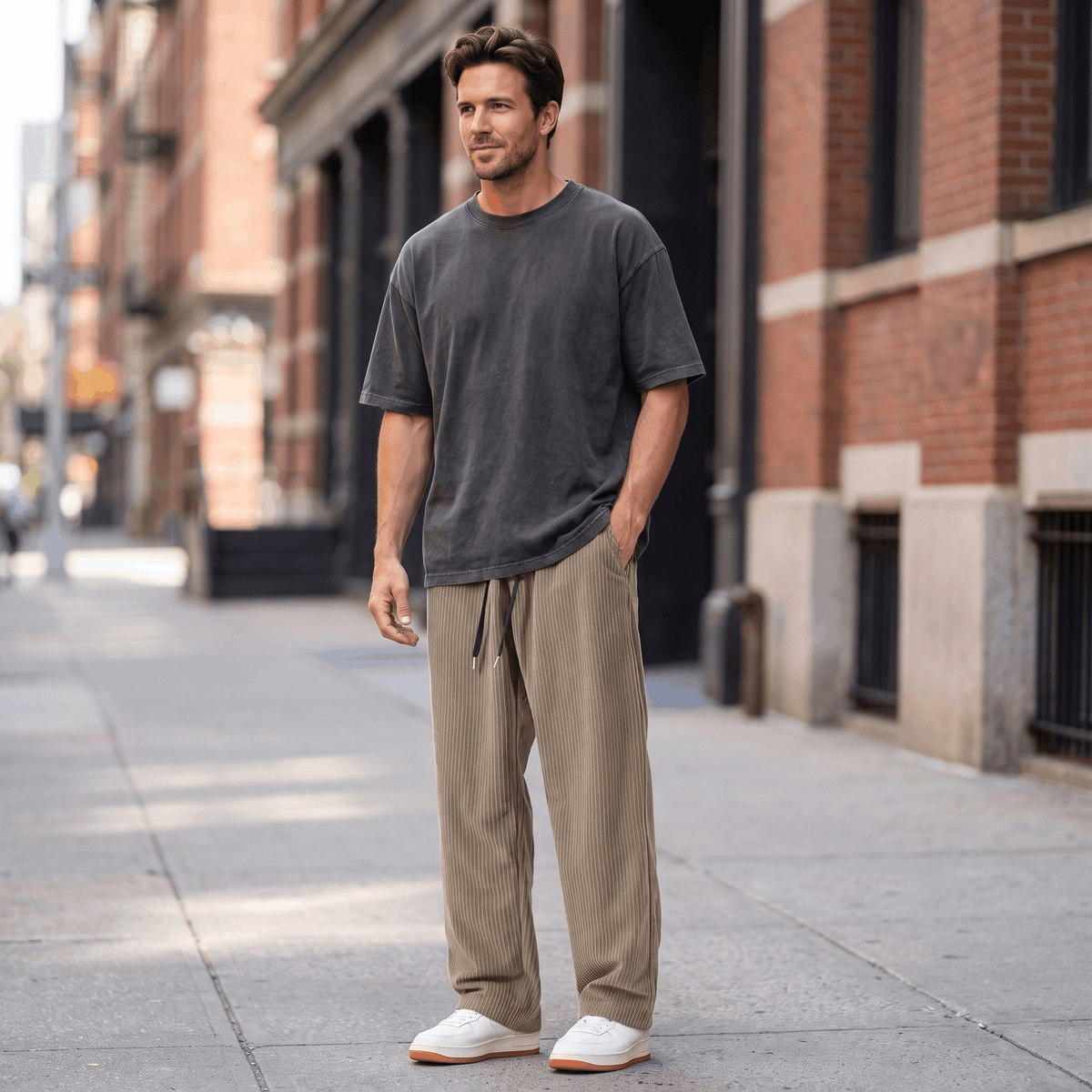 Justin Corduroy Pants – Relaxed Wide-Leg Fit Trousers