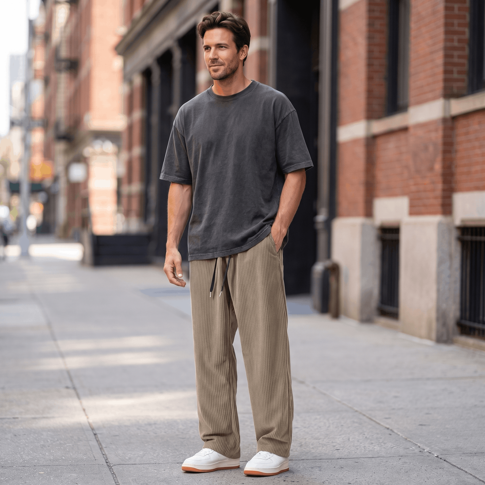 Justin Corduroy Pants – Relaxed Wide-Leg Fit Trousers