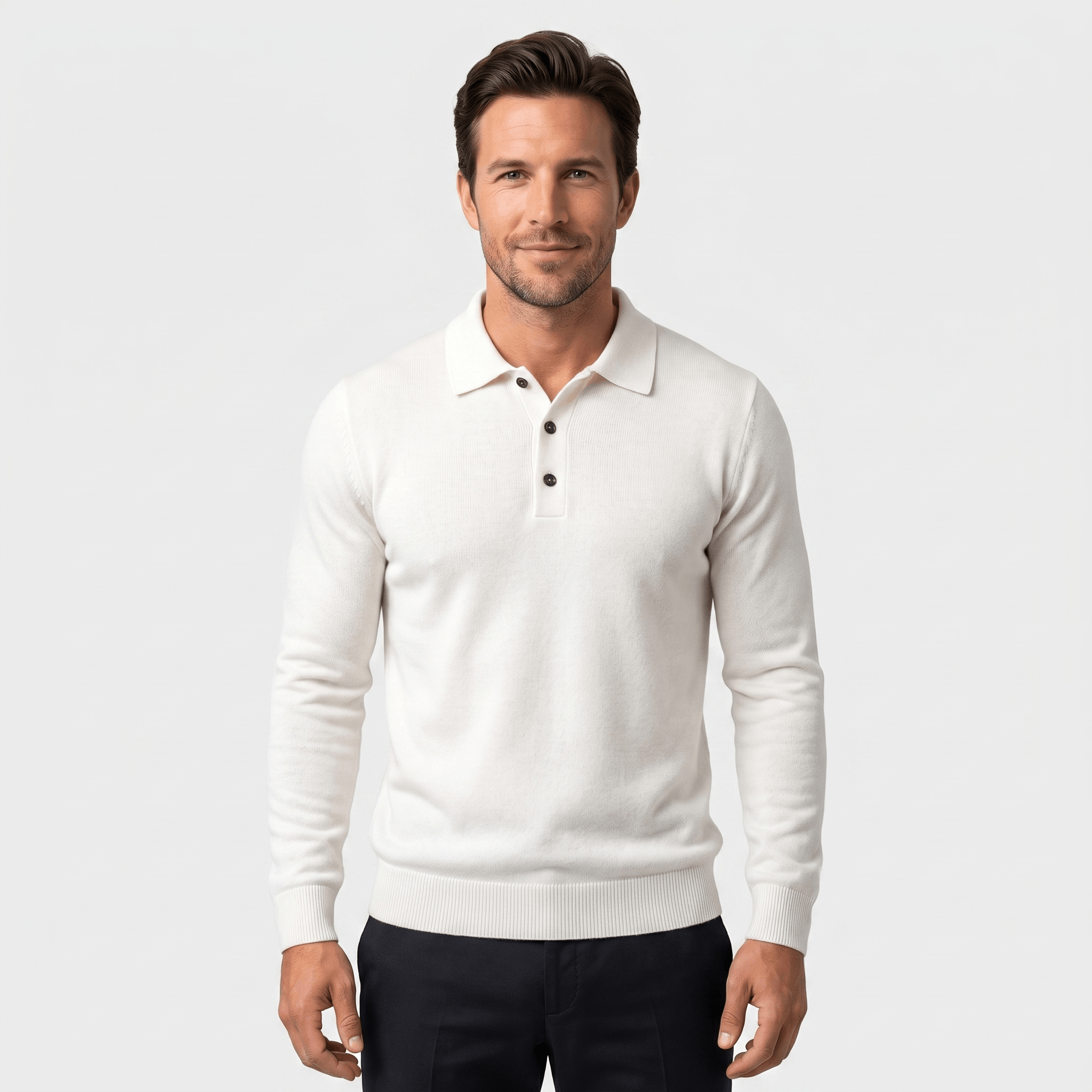 Jareth Merino Wool Polo Sweater – Tailored Three-Button Pullover