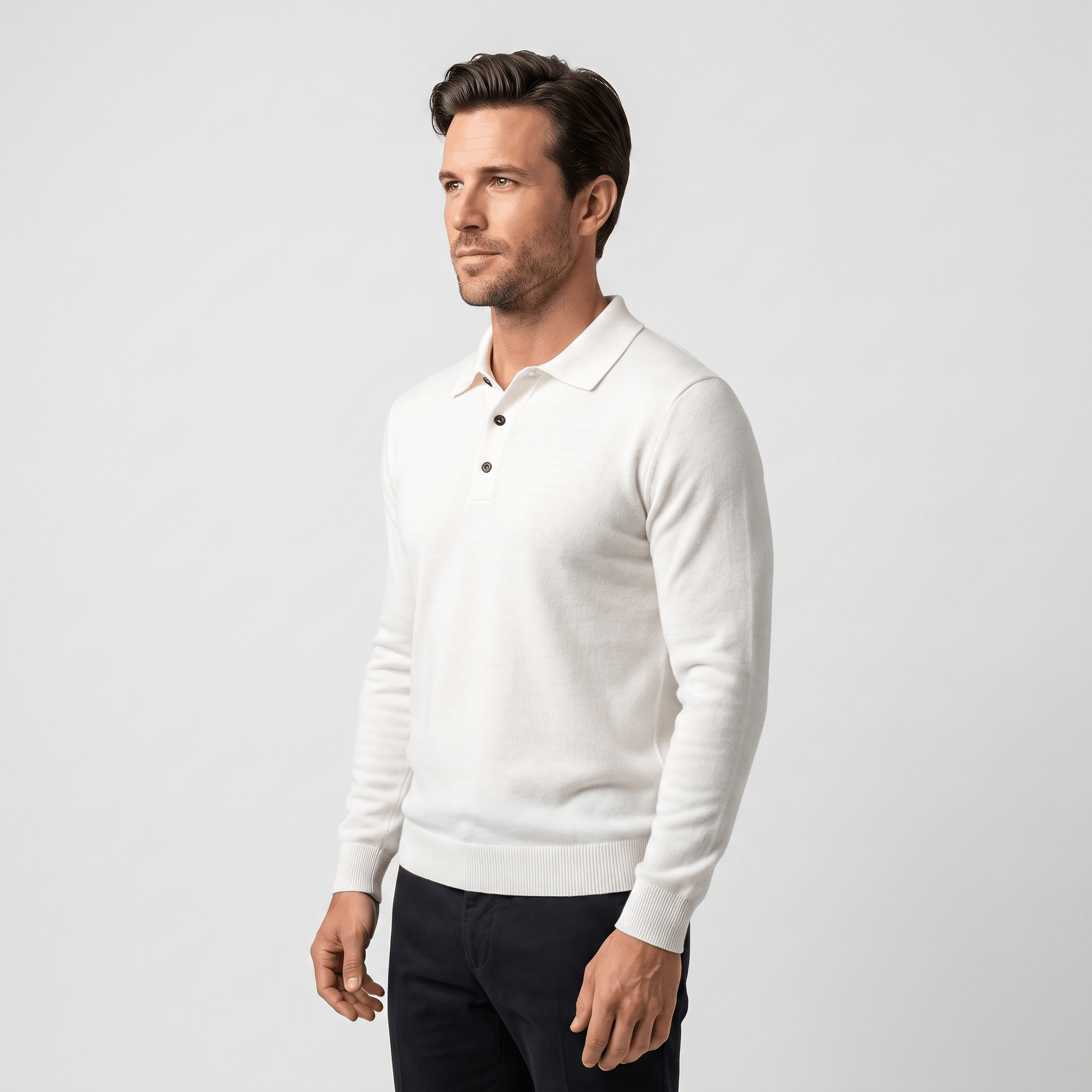 Jareth Merino Wool Polo Sweater – Tailored Three-Button Pullover