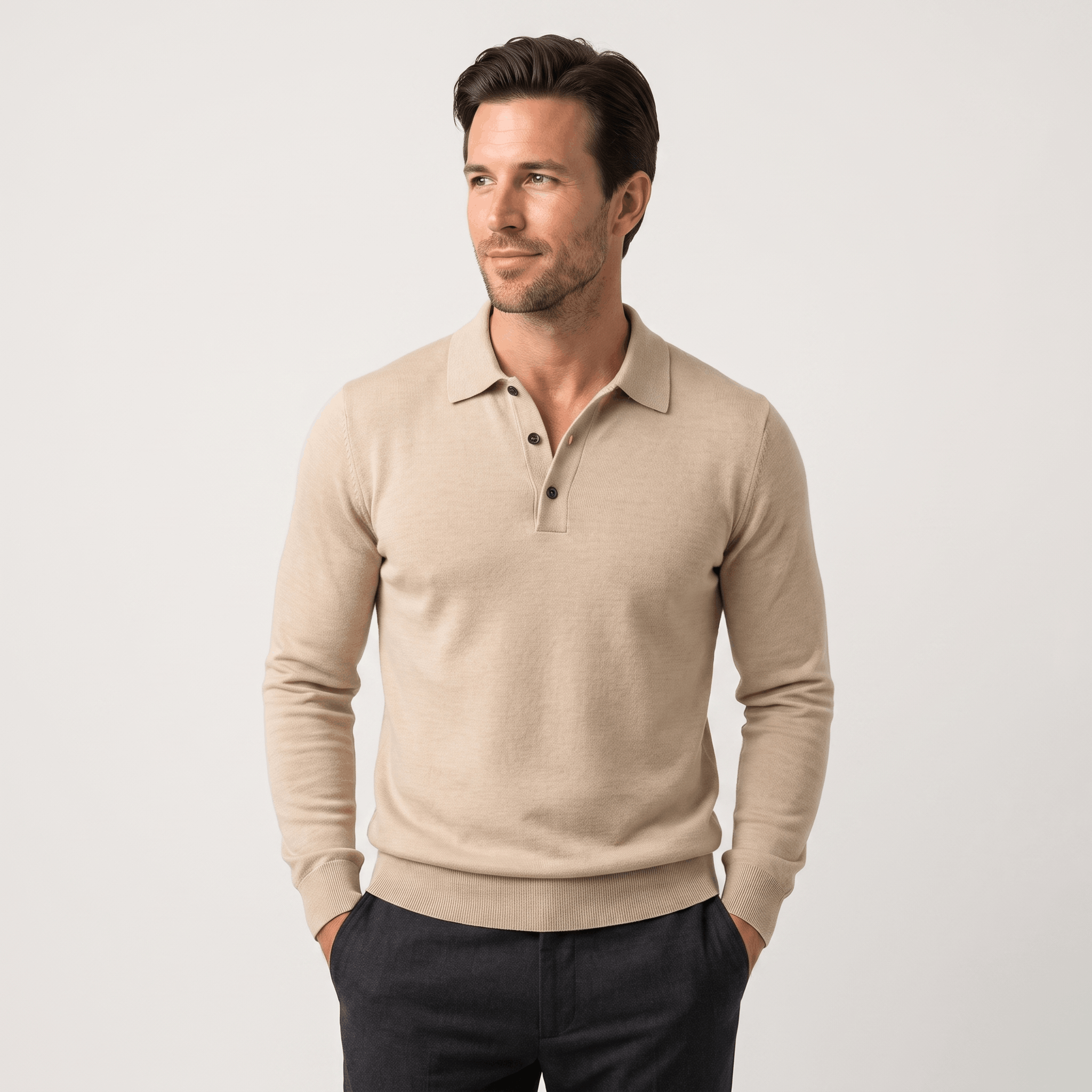 Jareth Merino Wool Polo Sweater – Tailored Three-Button Pullover