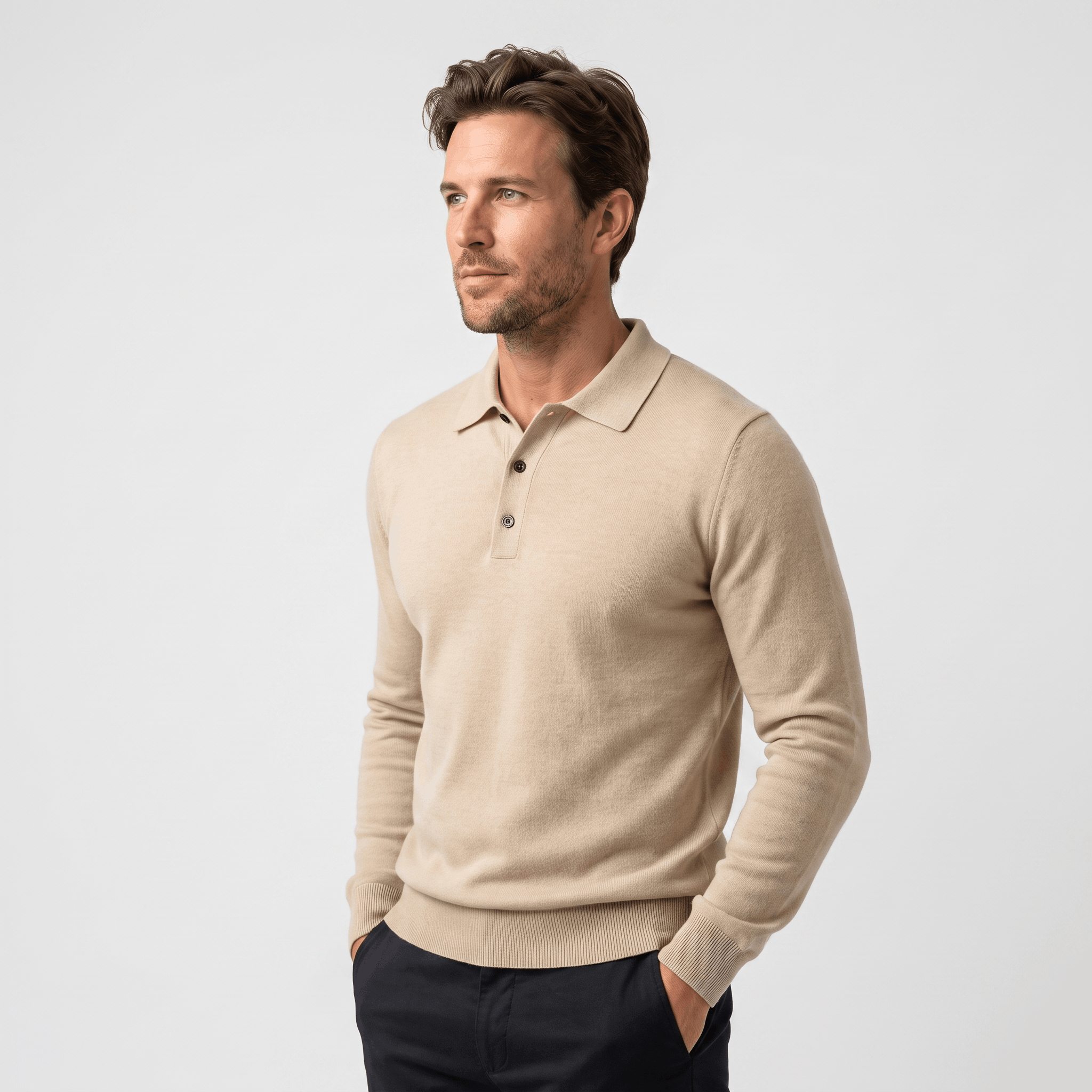 Jareth Merino Wool Polo Sweater – Tailored Three-Button Pullover