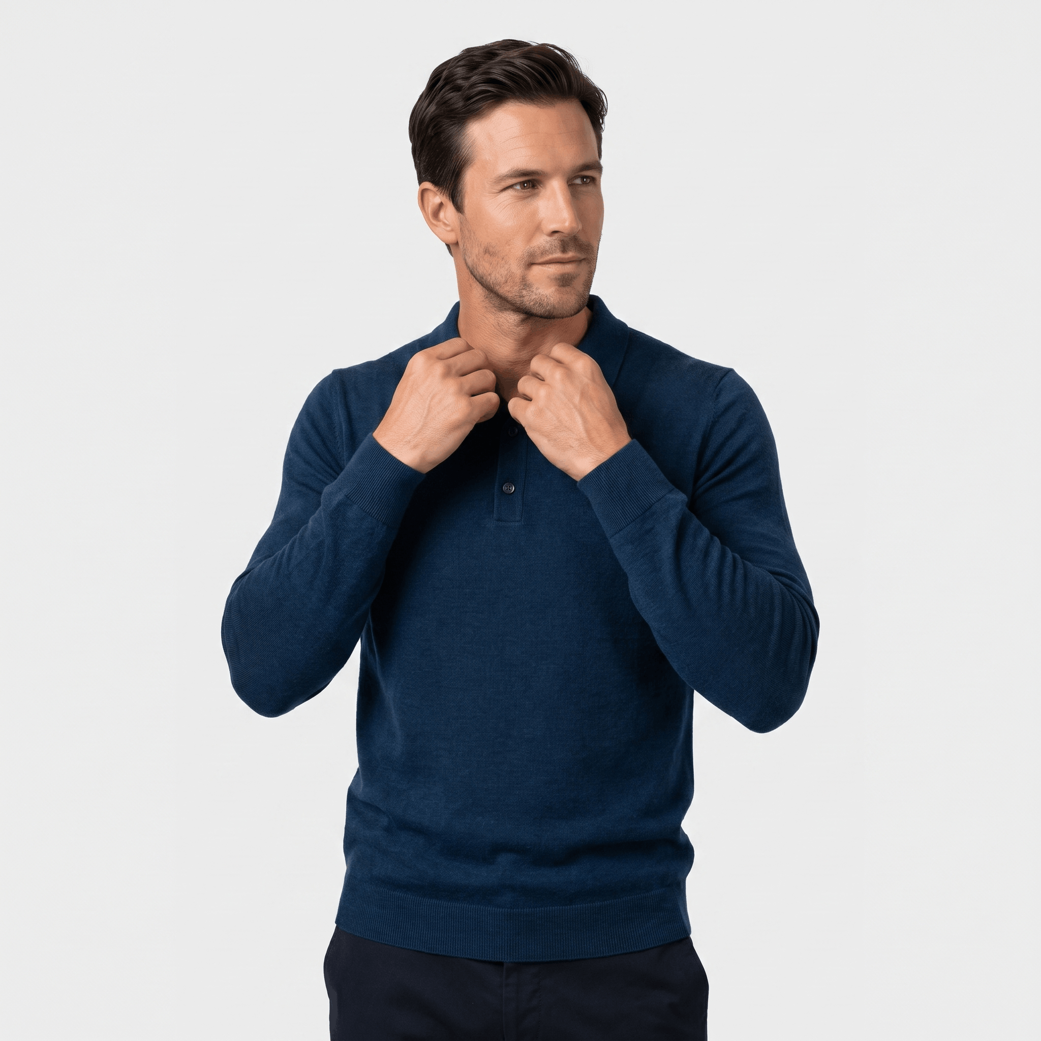 Jareth Merino Wool Polo Sweater – Tailored Three-Button Pullover