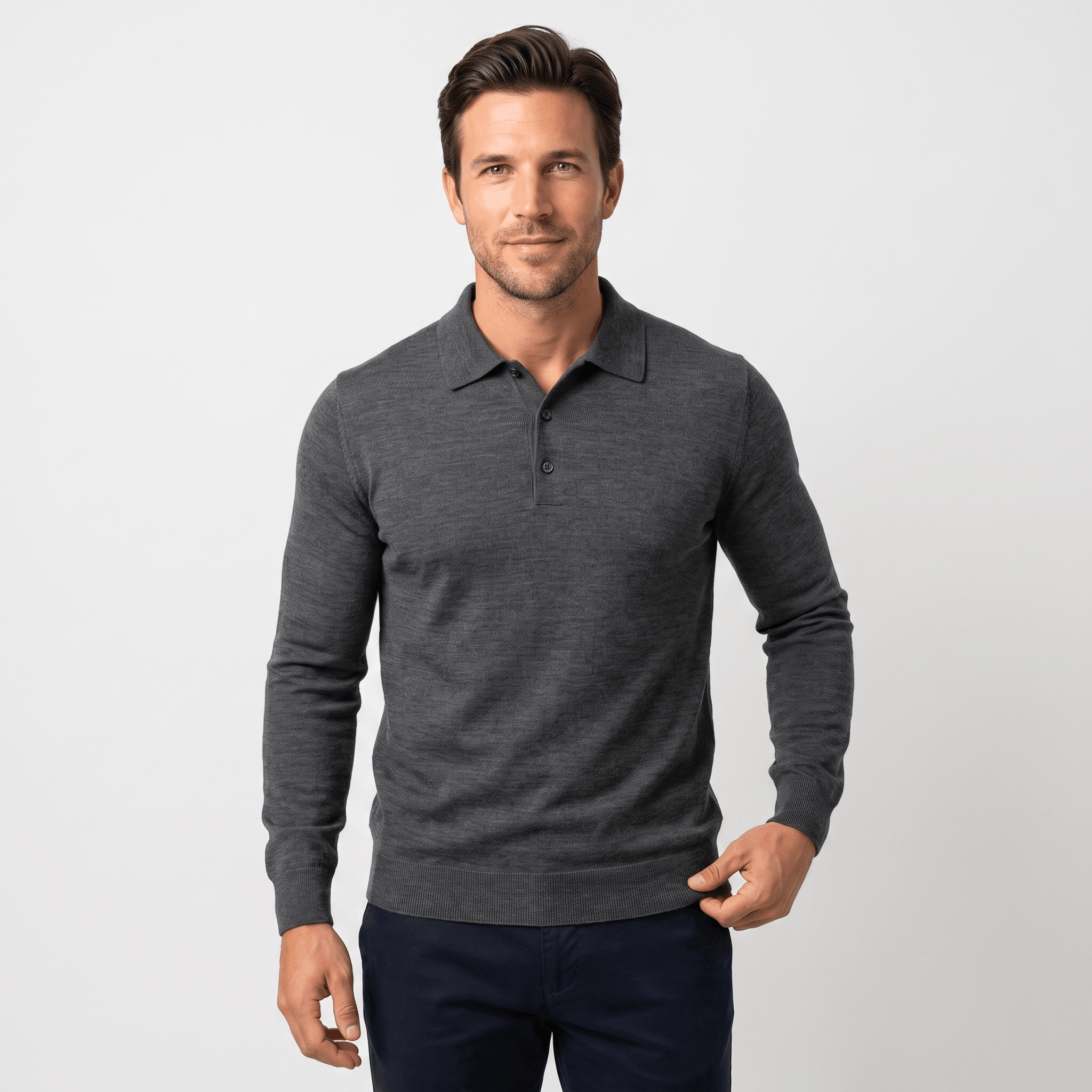 Jareth Merino Wool Polo Sweater – Tailored Three-Button Pullover