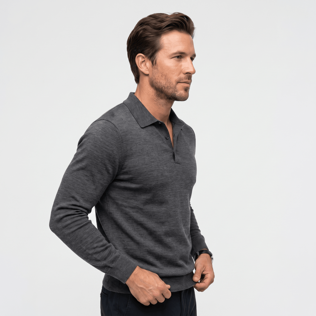 Jareth Merino Wool Polo Sweater – Tailored Three-Button Pullover