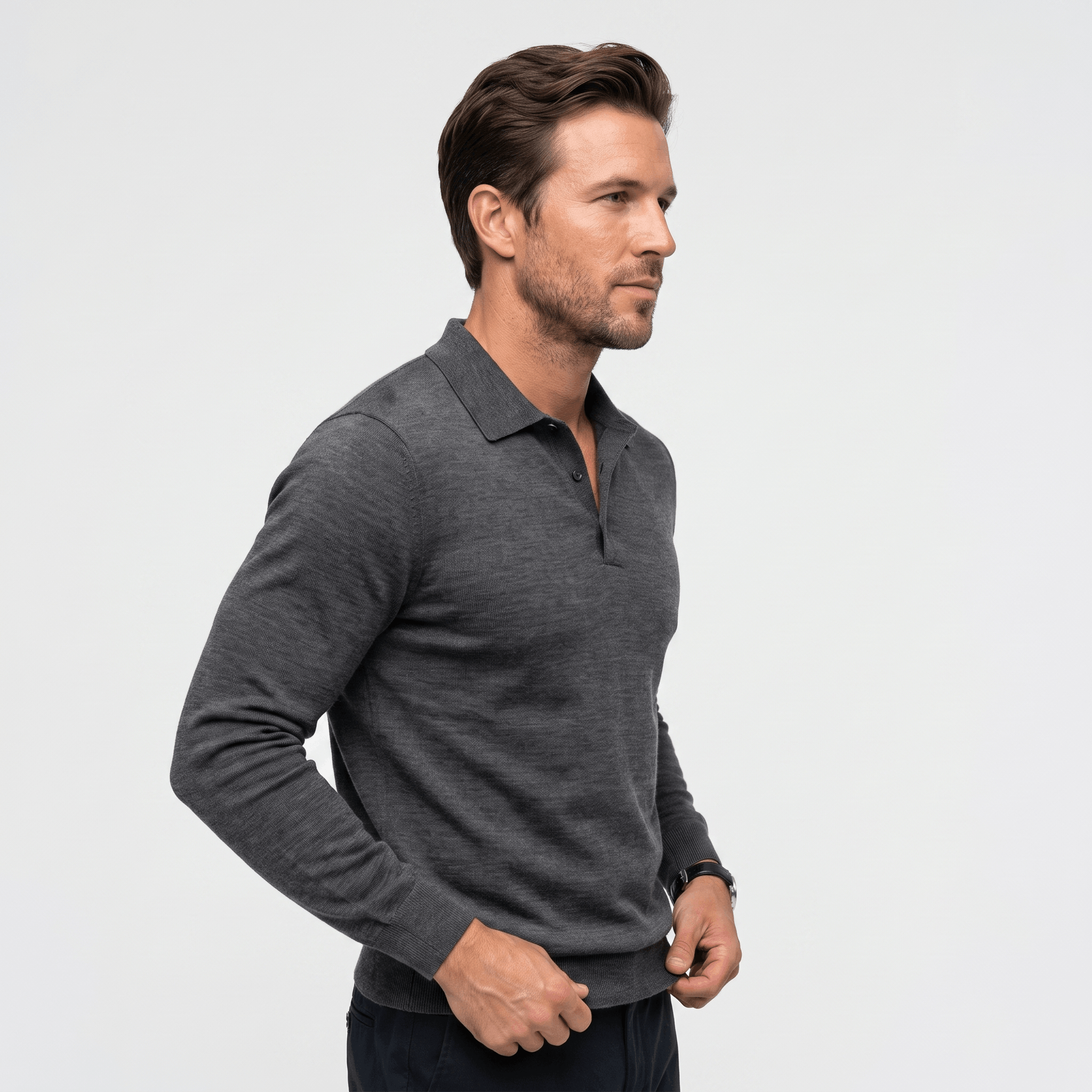 Jareth Merino Wool Polo Sweater – Tailored Three-Button Pullover