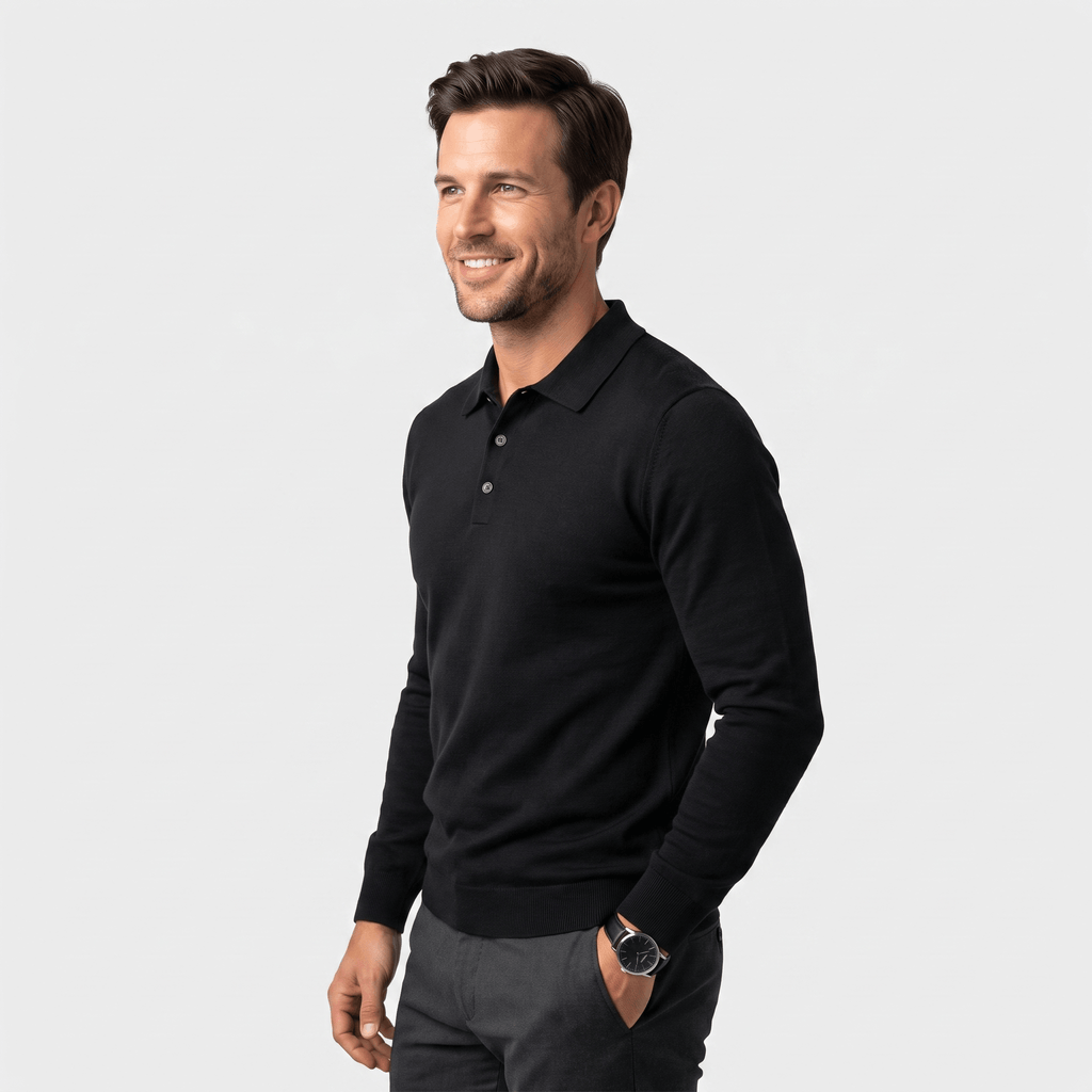Jareth Merino Wool Polo Sweater – Tailored Three-Button Pullover
