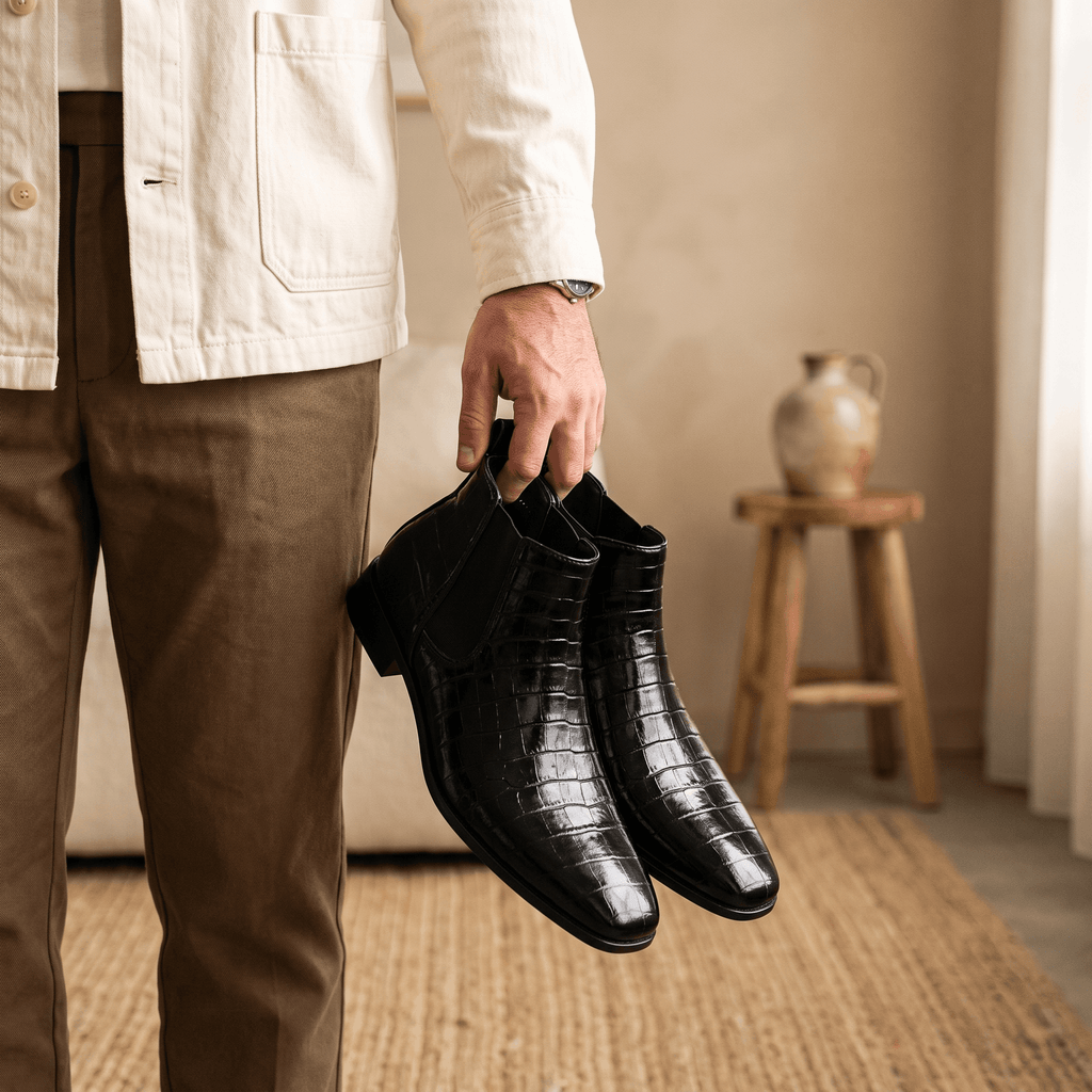 Rowan Croc-Embossed Chelsea Boots – Elastic Panel Slip-On Footwear
