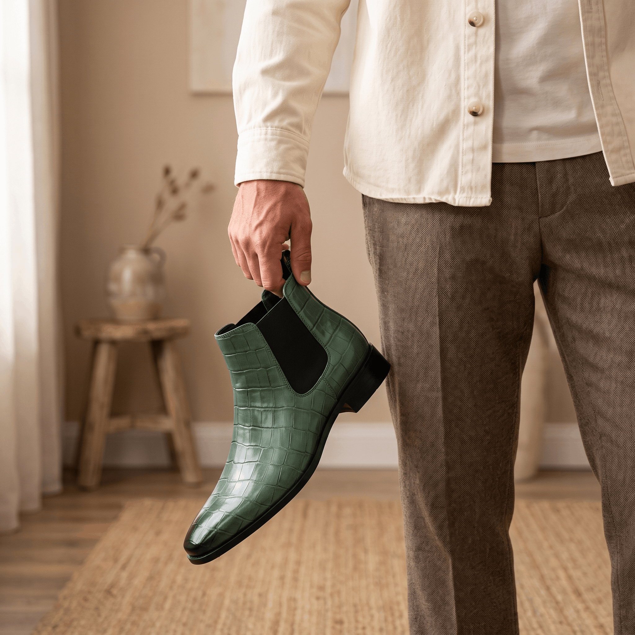 Rowan Croc-Embossed Chelsea Boots – Elastic Panel Slip-On Footwear